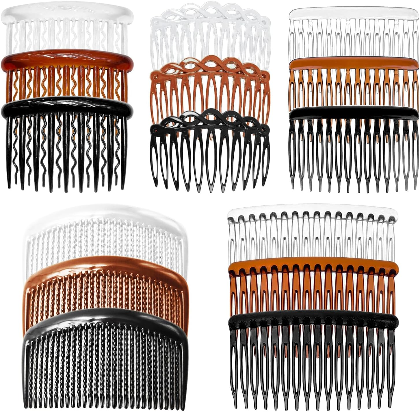 SYEYCW Pack of 15 Hair Combs for Clips, French Twist Hair Side Combs, Plastic Decorative Hair Comb Clips, Decorative Headpiece, French Hair Comb, for Women, Girls, 3 Colours