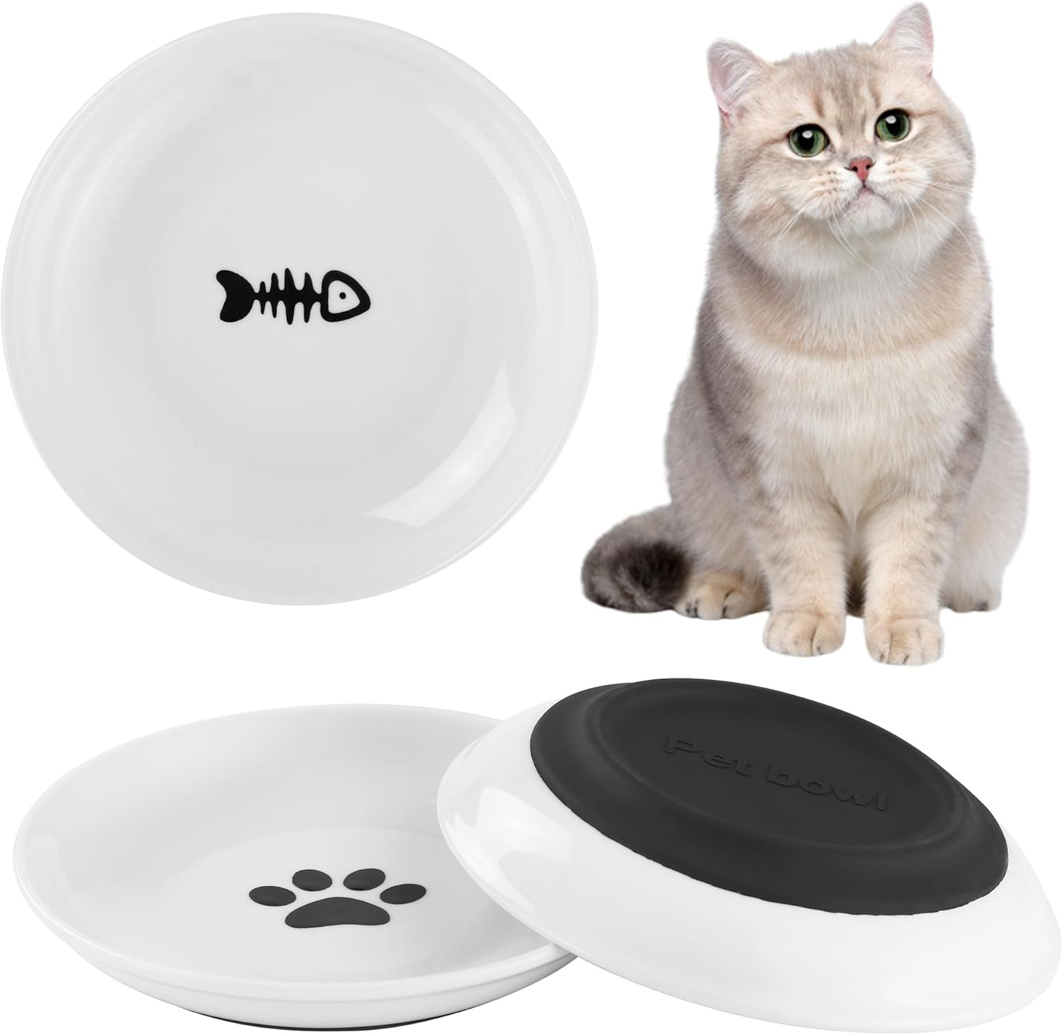 Pack of 3 Cat Feeding Bowls, Ceramic with Non-Slip Rubber Base, 15 Cm Diameter, Cat Bowl for Pet Cats and Puppies image number 3