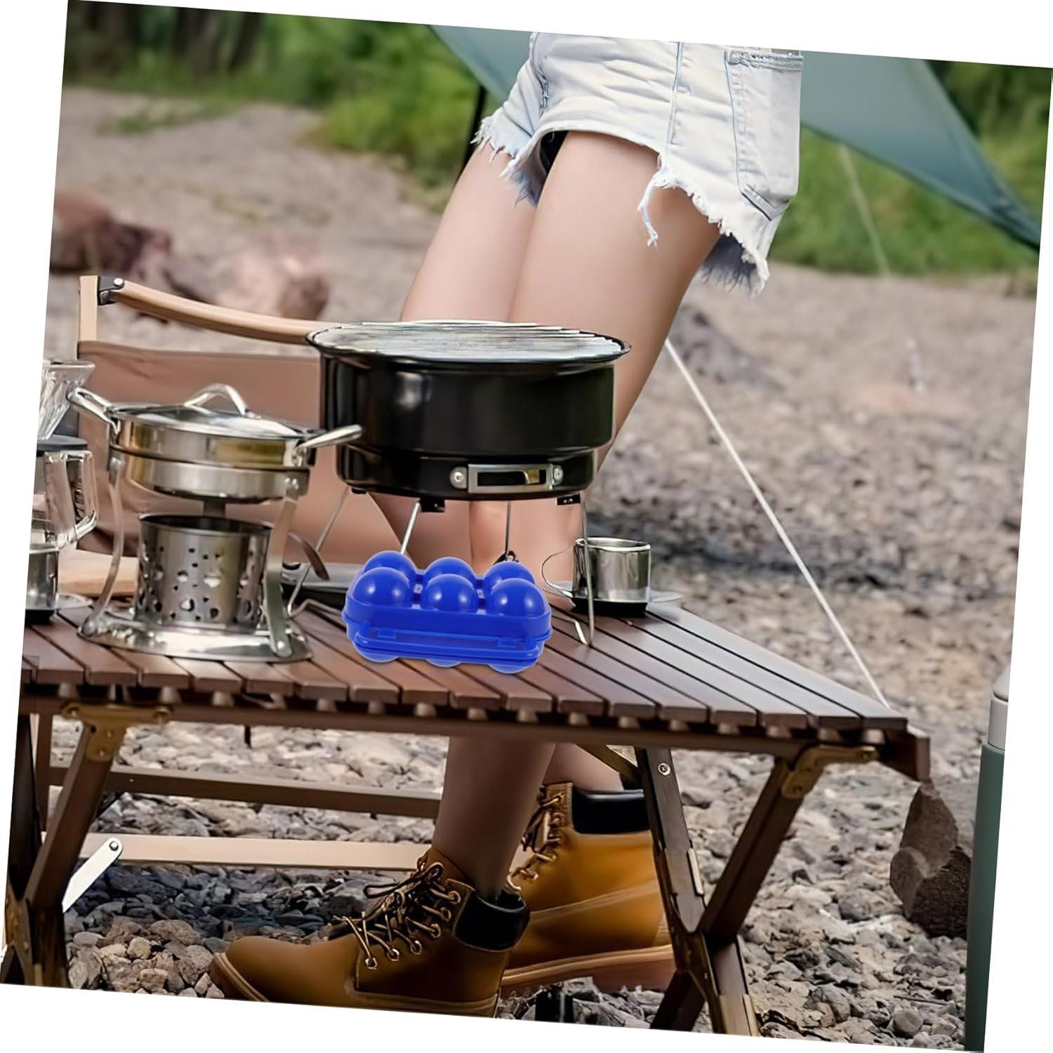 Portable Camping Egg Storage Box Handle Blue Hard Shell Egg Holder Container for Outdoor Camping Travel and Picnic image number 5
