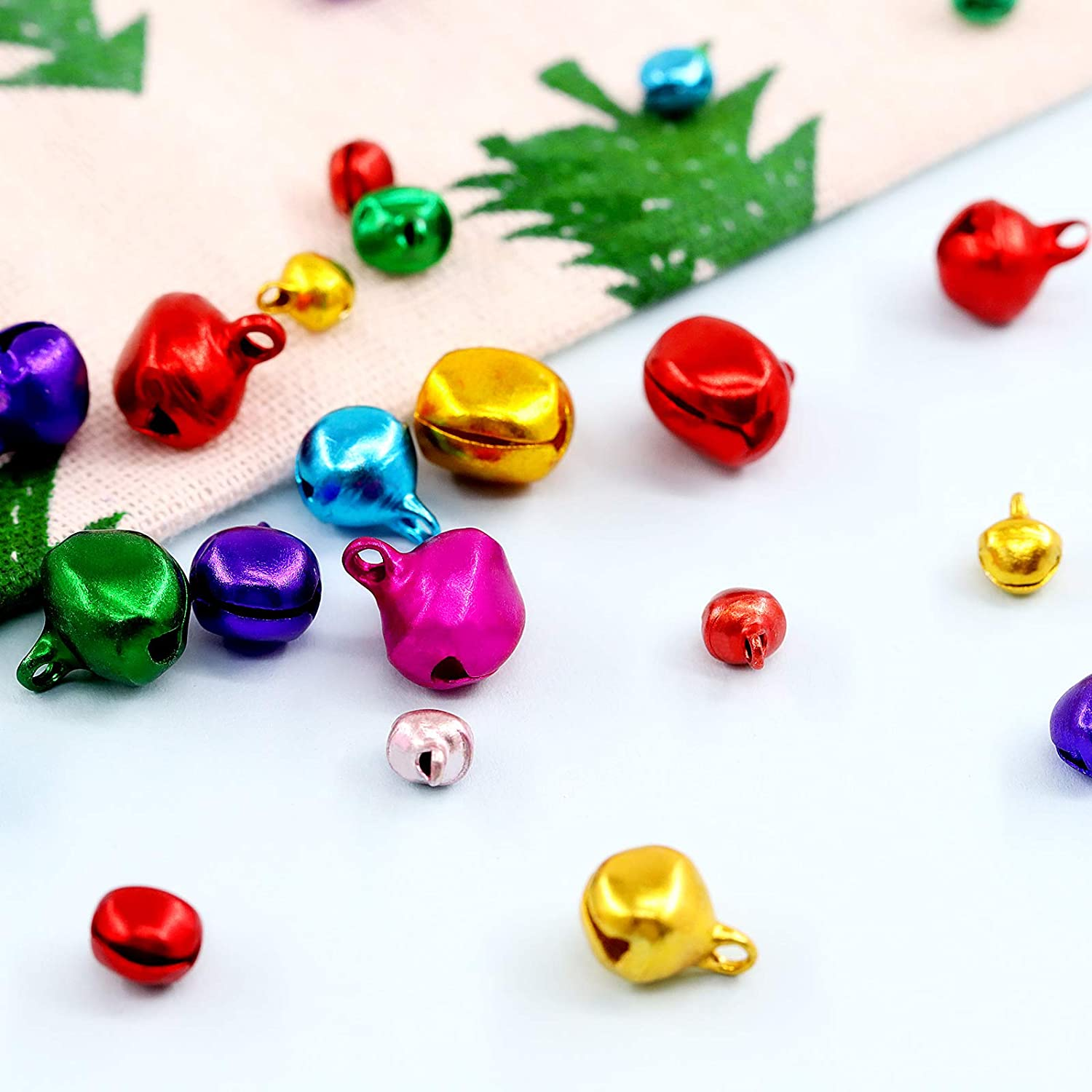 Swpeet 403Pcs Colorful 4 Sizes Christmas Jingle Bells Assortment Kit with 200M Gold Sliver Cord, Perfect for Christmas Party and Craft Decorations DIY image number 5