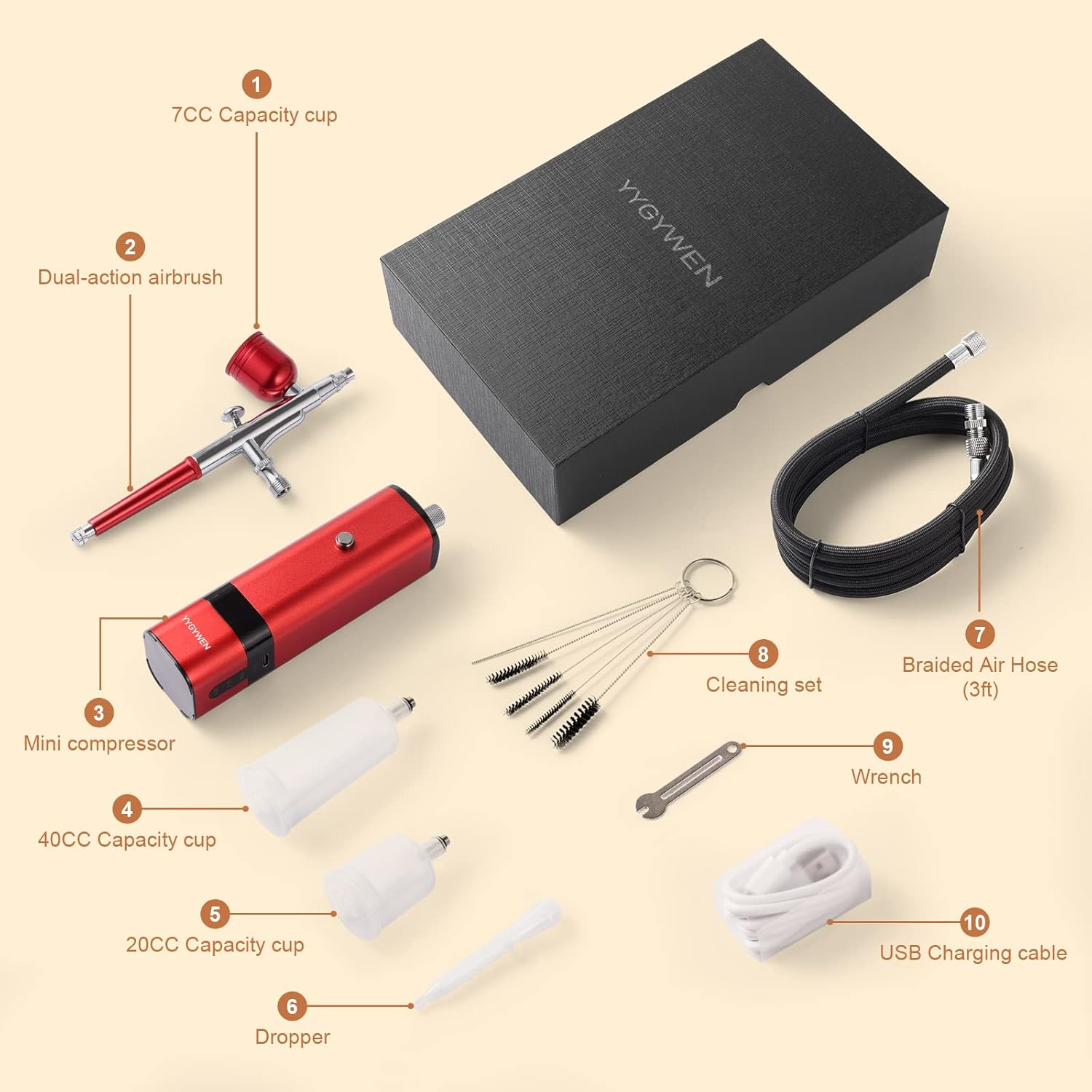 Airbrush Kit with Compressor, 32PSI Handheld Mini Air Brush Gun Set, Portable High Pressure Air Brushes for Painting, Tattoo, Nail Art, Mode, Makeup, Cake, Barber image number 5