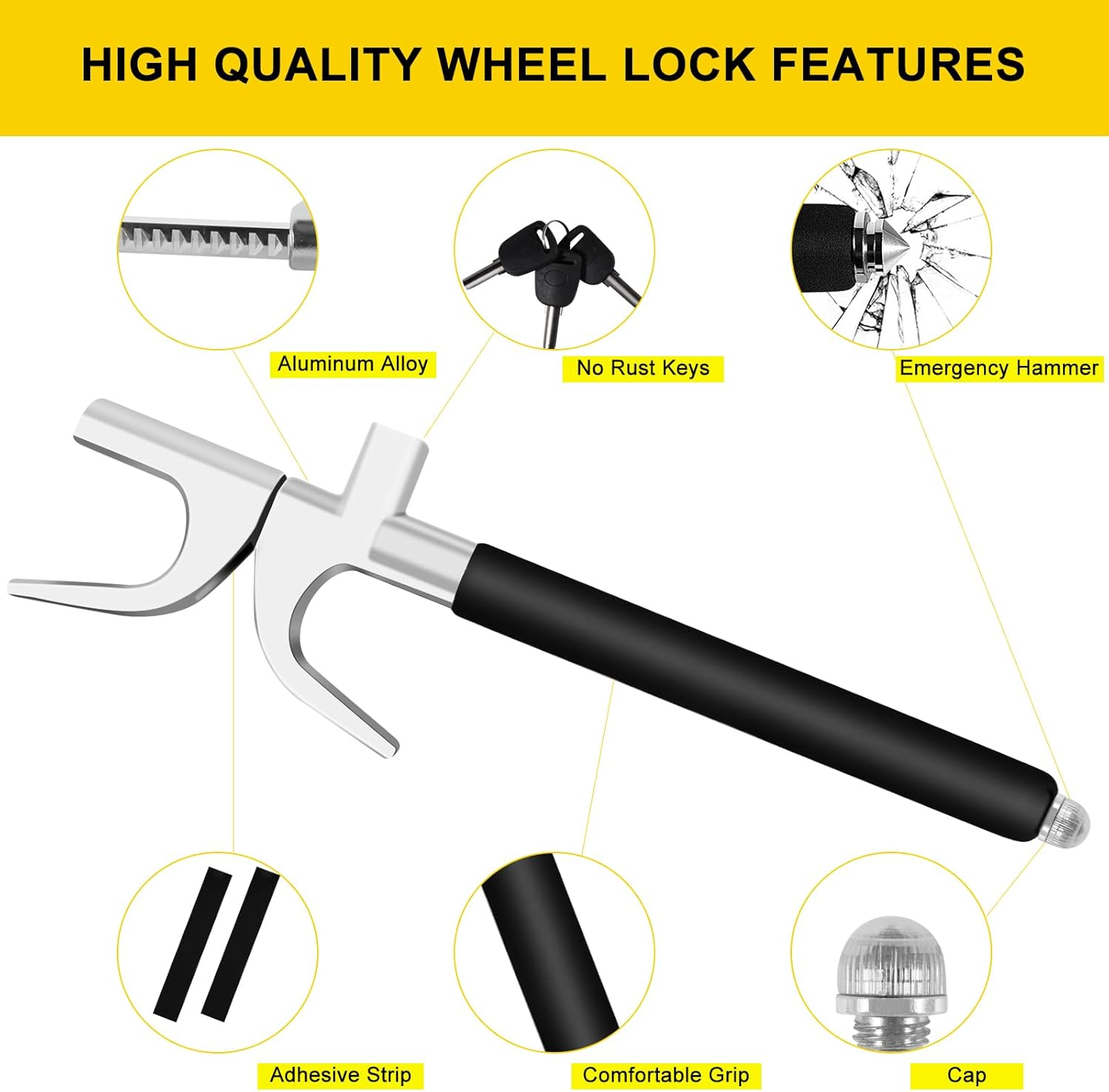 Steering Wheel Lock,Wheel Lock,Universal Retractable Car Steering Wheel Lock,Vehicle with Adjustable Anti-Theft Protection with Bonus Safety Hammer - Suitable for All Car Types image number 4