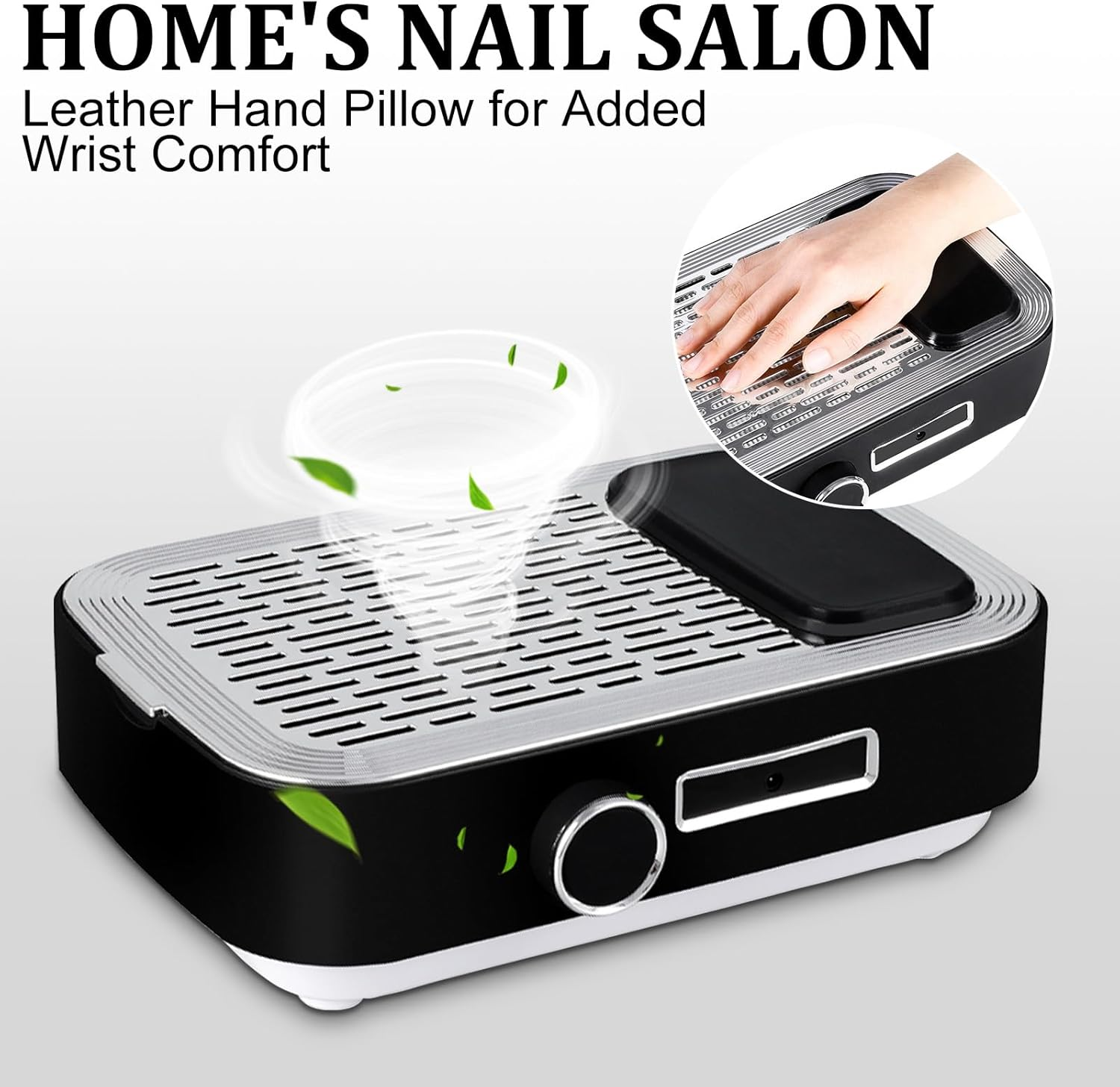 Bouzaak Rechargeable Nail Dust Collector 80W Nail Extractor Vacuum Fan for Acrylic Gel Nail Polishing Nail Salon (White) image number 5