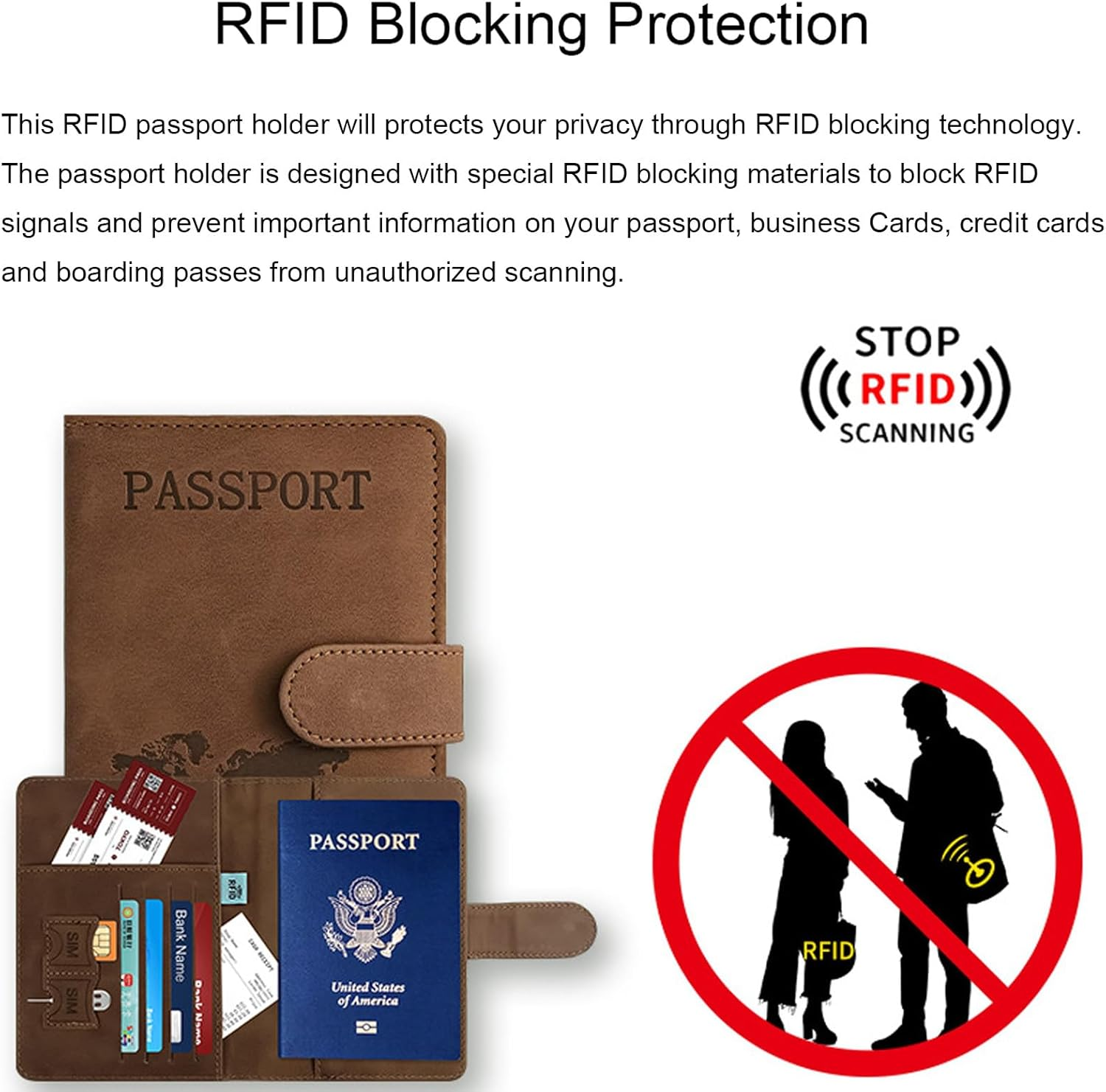 PU Leather Passport Travel Holder - RFID - Blocking Document Organizer with Magnetic Closure, MH MOIHSING Passport Wallet Cover Passport Protector for Credit&Id Cards, Boarding Passes Men&Women (Pink) - Black image number 3