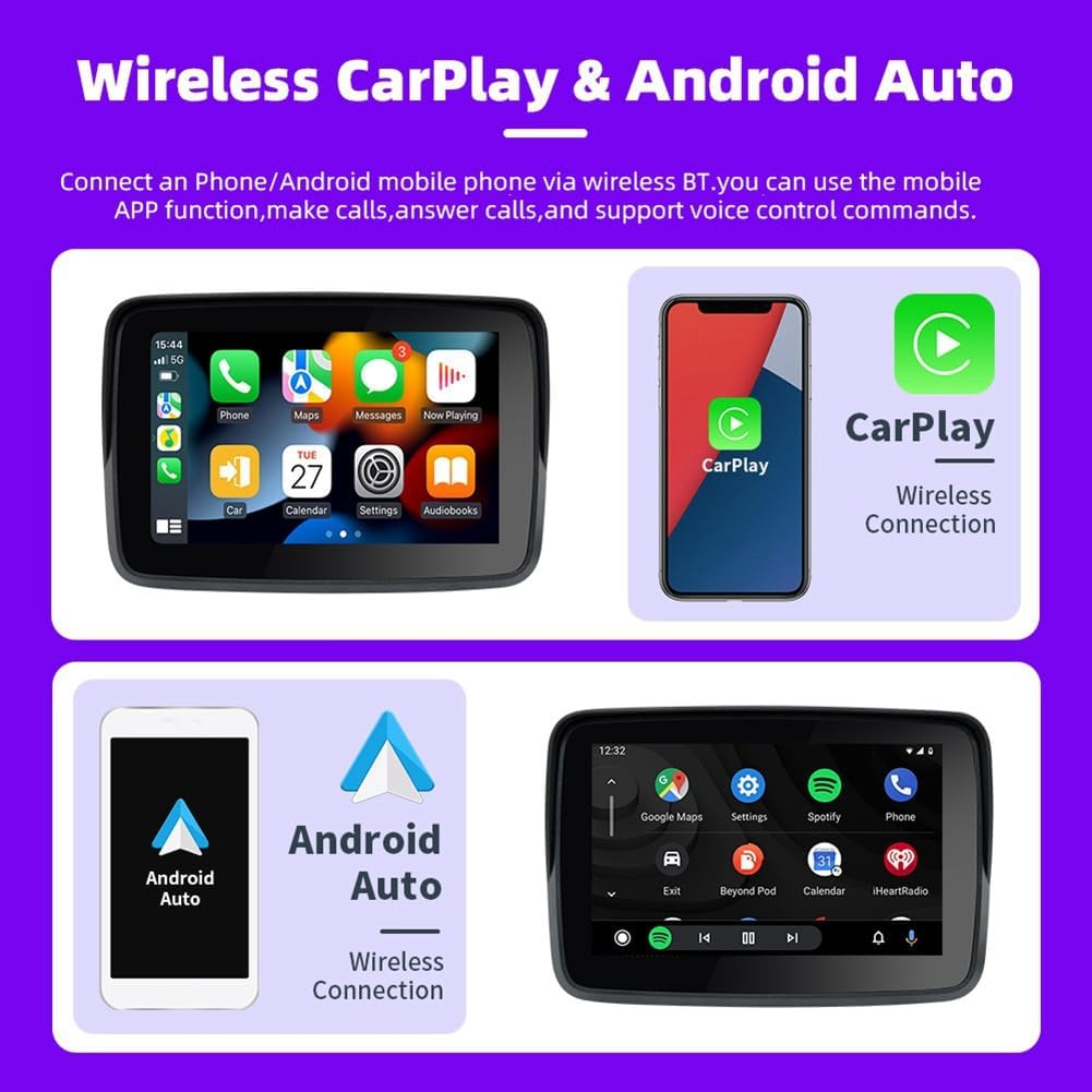 5 Inch Motorcycle Wireless Carplay Android Auto Portable Navigation GPS Screen Motorcycle Waterproof Display