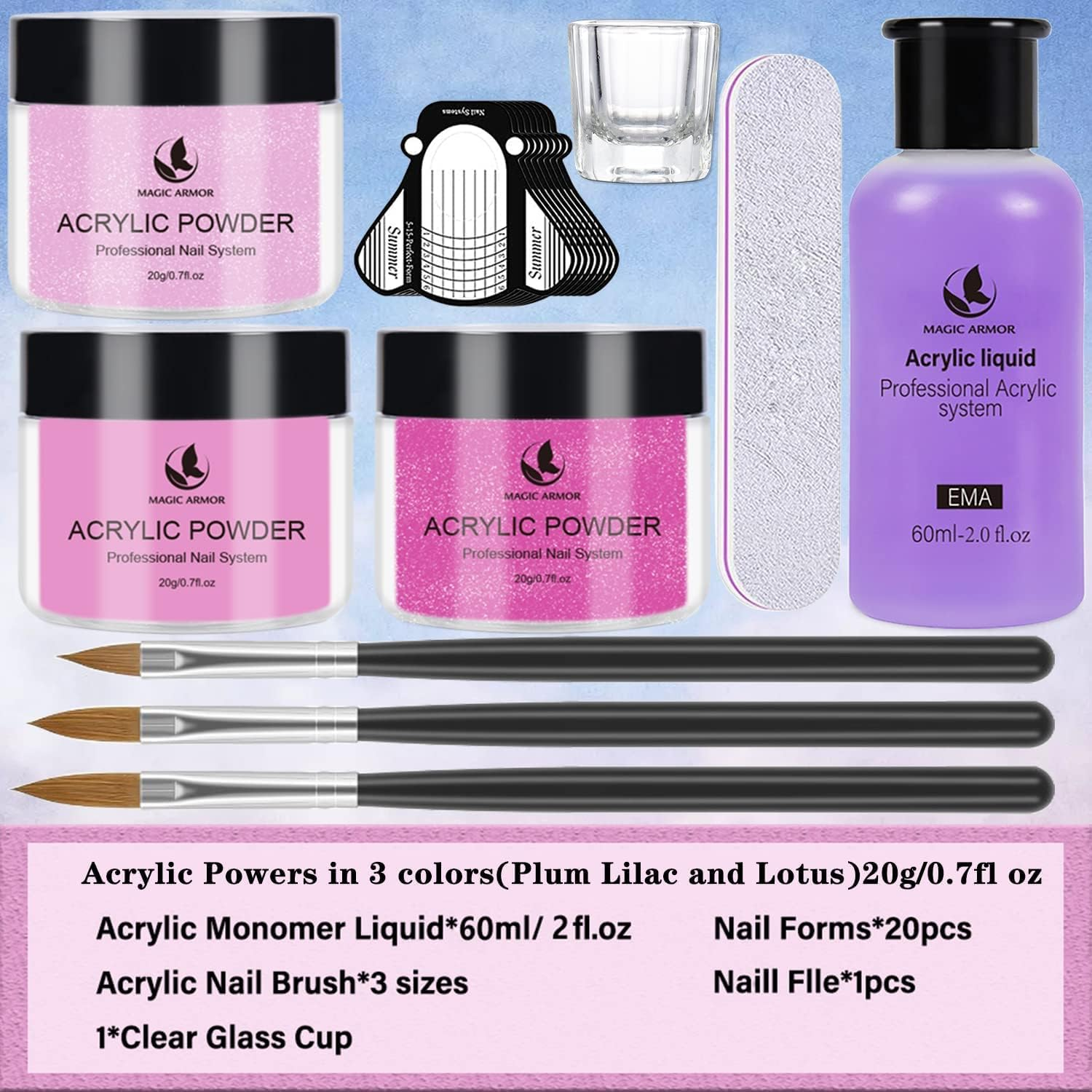 MAGIC ARMOR Acrylic Nail Kit - Professional Liquid & Powder Set with Brush Tips for Beginners image number 6