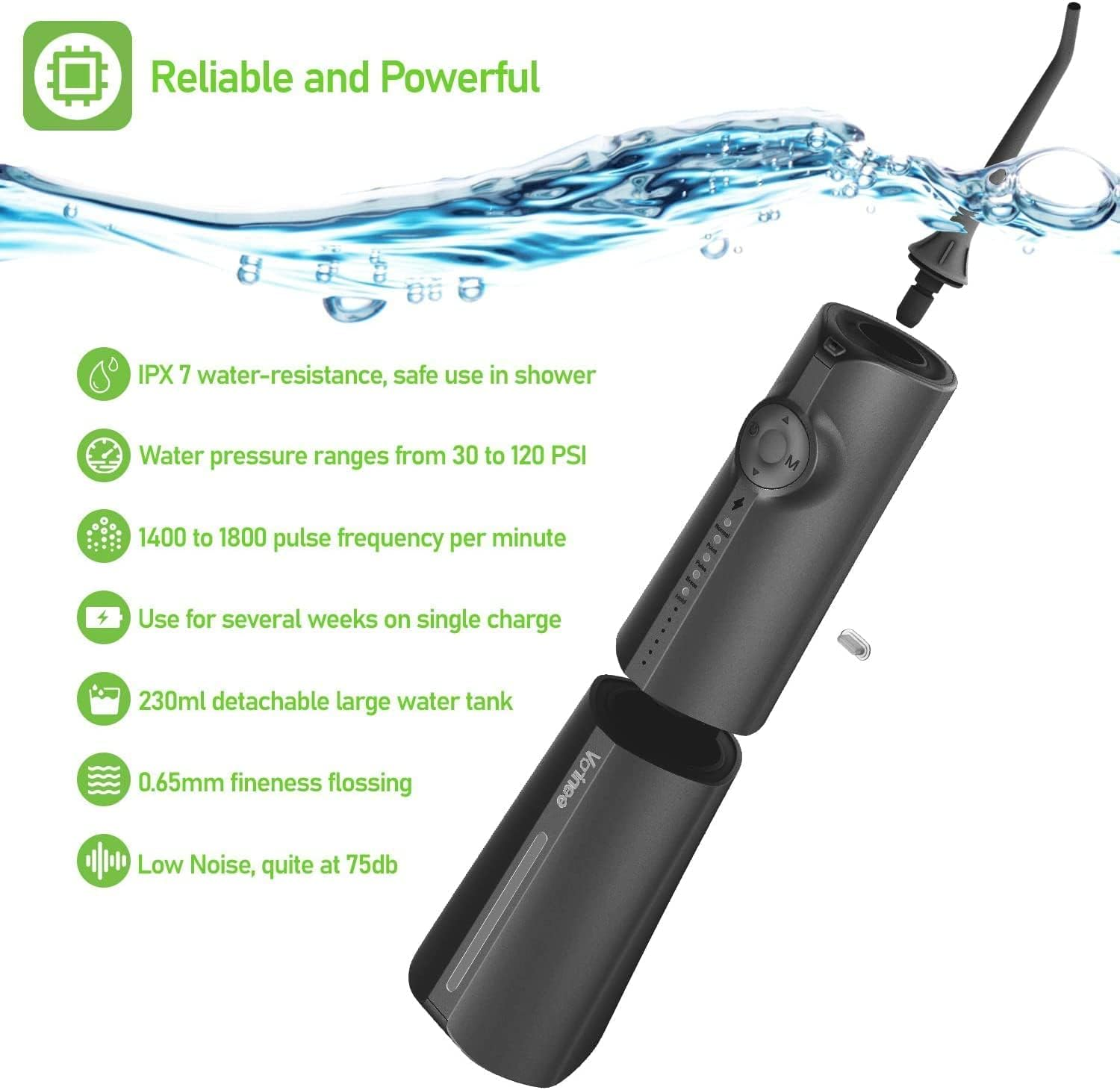 【2025 New Edition】Voinee Water Dental Flosser Oral Irrigator for Dental&Oral Care with 8 Tips 5 Modes 6 Pressure Levels IPX7 Waterproof 300ML Water Tank Low Noise Long Lasting,Portable Cordless Rechargeable Teeth Cleaner for Home&Travel image number 5
