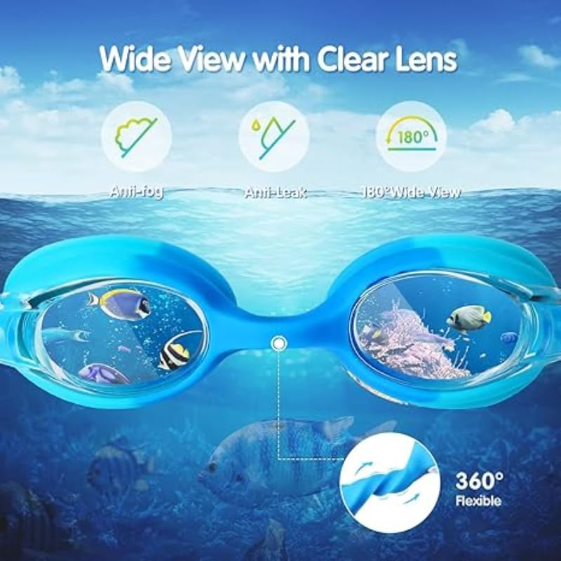 TCOTBE Boys Girls Kids Swim Goggles, 1 Pack Swimming Goggles No Leaking anti Fog Kids Goggles(Age 6-14)