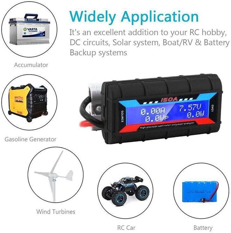 AIMALL 150A Digital LCD Amp Watt Meter Power Analyzer, 4.8V-60V Range, Rubber Paint, 2.4" Screen, for Solar, Caravan, Battery Monitoring, 0-6554W Measurement