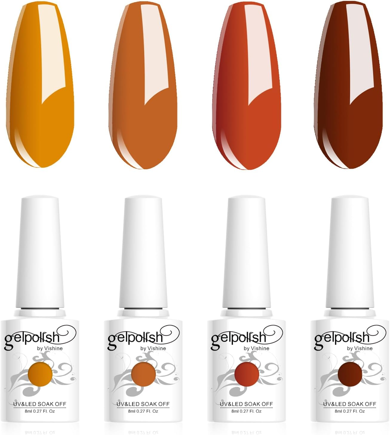 Vishine Gel Nail Polish Set - 4 Colors Pumpkin Spice Orange Carrot Halloween Collection Nail Art Nail Polish UV LED Gel Polish Varnish Long-Lasting Salon DIY Manicure 8Ml C042 image number 1