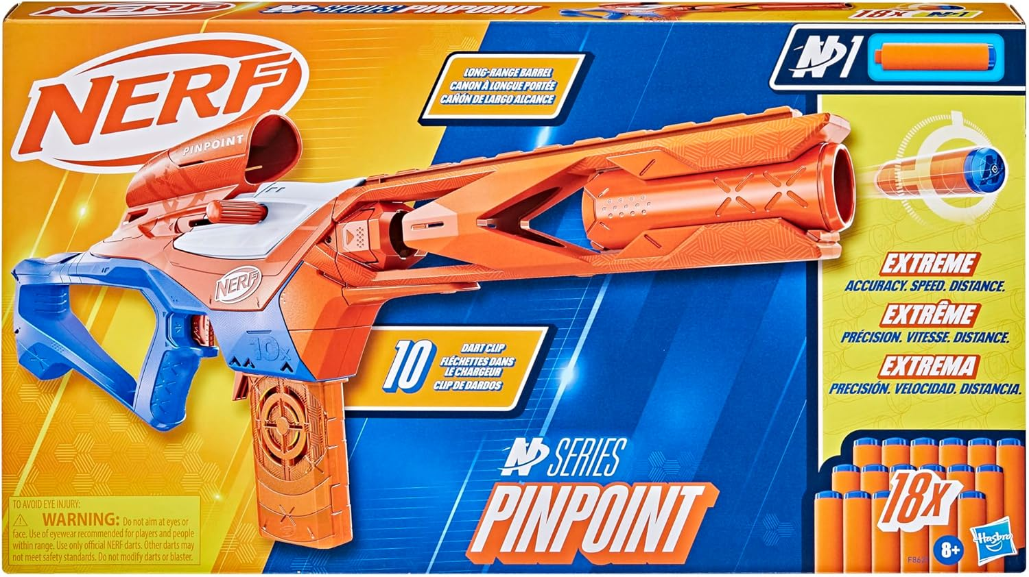 Nerf N Series Pinpoint Dart Blaster, 18 Nerf N1 Darts Compatible Only with Nerf N Series Blasters, 10-Dart Clip, Nerf Blaster Gifts for Kids image number 2