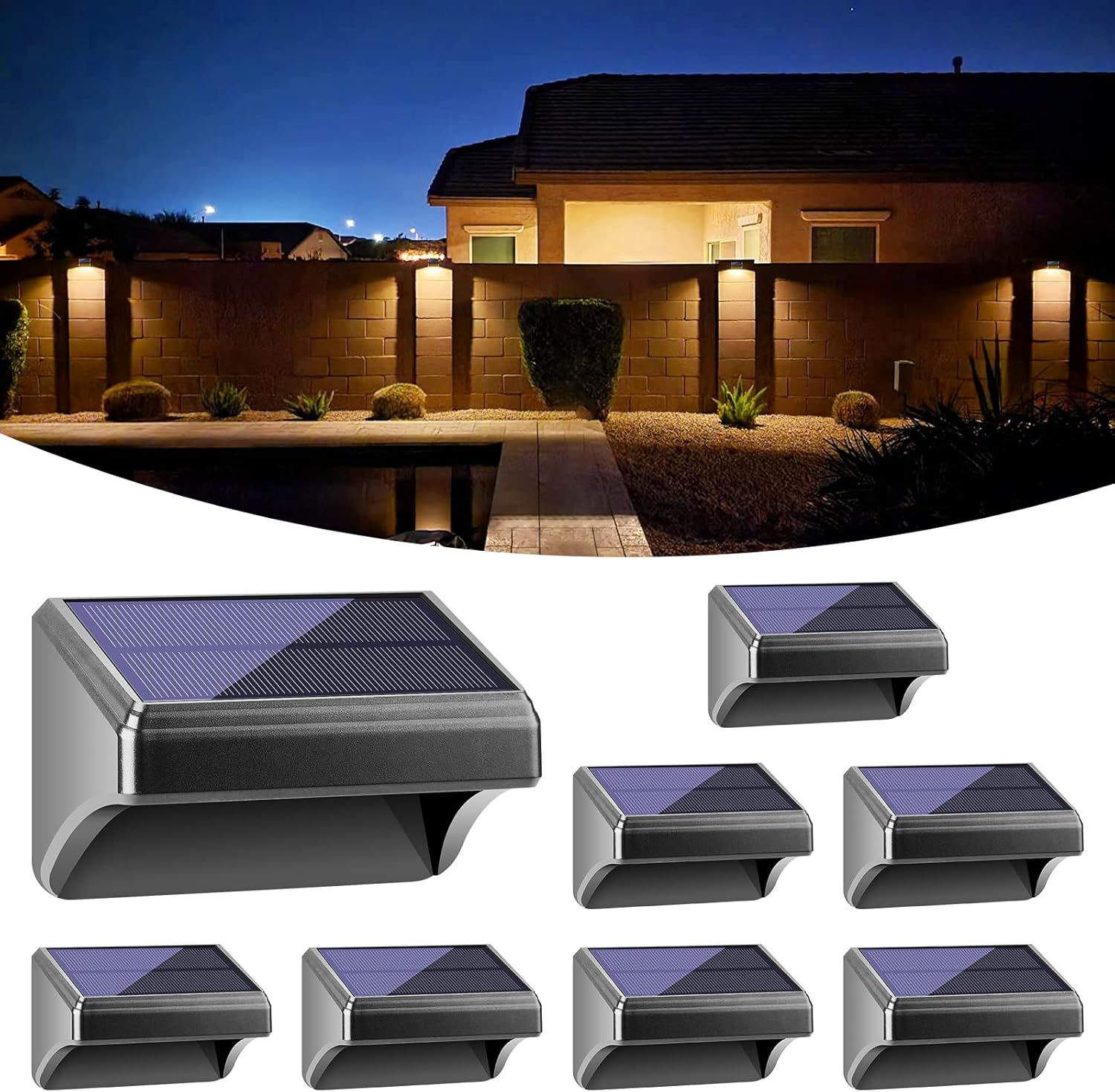 Bridika Solar Fence Lights, Fence Lights Fence Solar Lights Outdoor Waterproof Warm White & Color Glow LED Solar Lights for Backyard, Patio, Deck Railing, Stair Handrail, Pool and Wall (12 Packs)