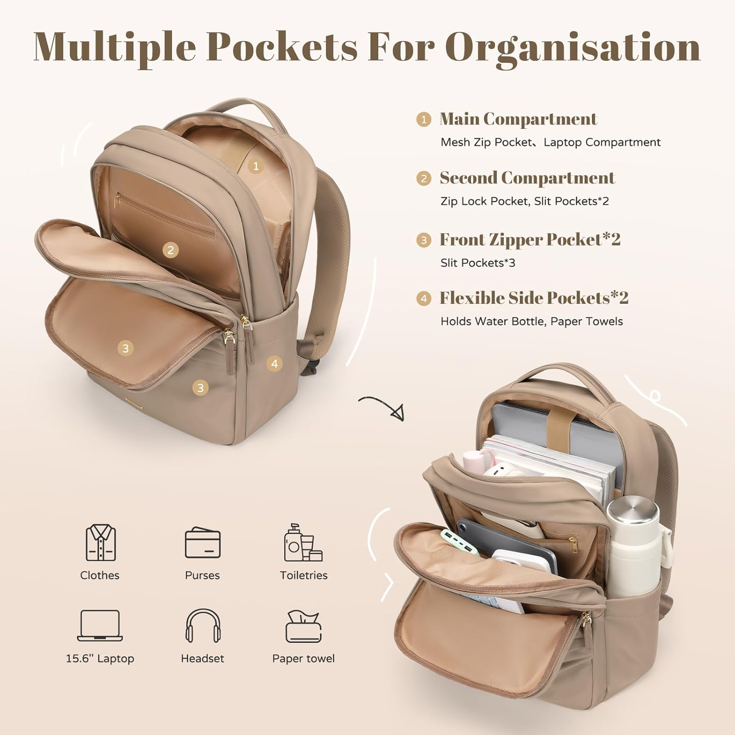 GOLF SUPAGS Multifunctional Laptop Backpack for Work Travel Leisure Business Backpack for Women Fits 15.6 Inch Notebook image number 1