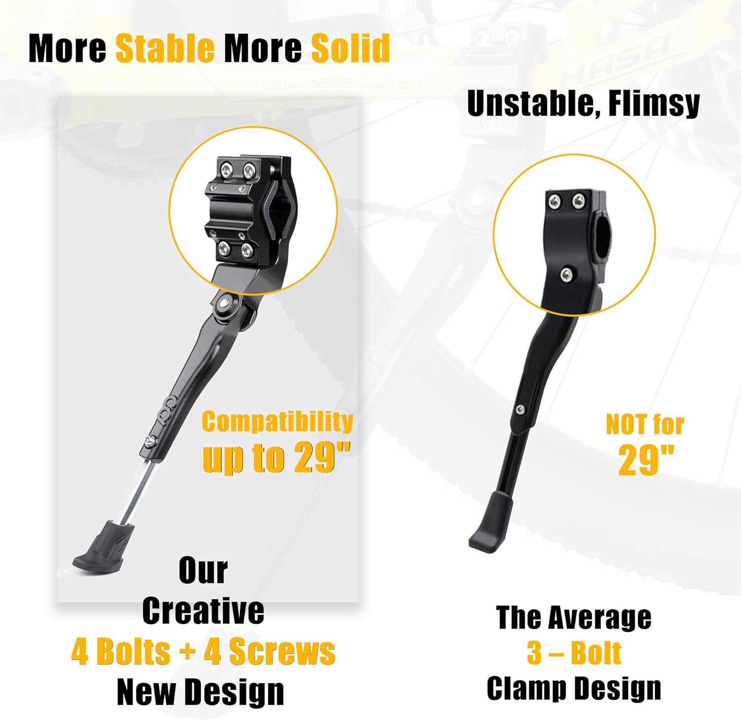 Cyclingdeal Adjustable Bicycle Kickstand Rear Mount Type - for Mountain Bikes MTB & 700C Road Hybrid Bikes 24&rdquo; to 29&rdquo; or 16" to 20" Kids Bikes - Premium Quality Aluminium Alloy with New Clamp Design image number 4