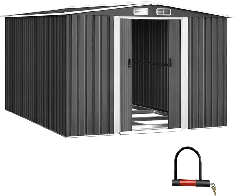 Giantz Garden Shed 2.58X2.07X1.78M Storage Box Workshop, Green House Greenhouse Outdoor Shelter Tool Shade, Dome Gable Roof Double Sliding Doors Galvanized Steel