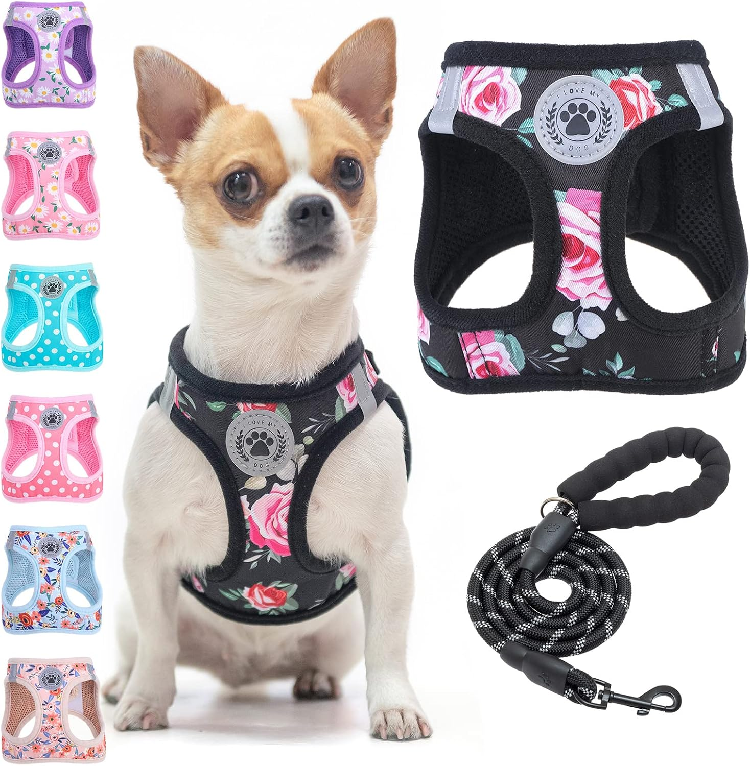BEAUTYZOO Small Dog Harness and Leash Set,Step in No Choke No Pull Soft Mesh Dog Harnesses Reflective for Extra-Small Medium Puppy Dogs and Cats, Plaid Dog Vest Harness for XS S Pets, Grey XS