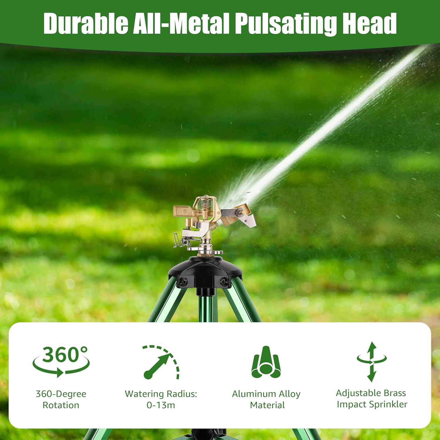 Sprinklers for Yard,Heavy-Duty Impact Sprinkler on Ground Plug Tripod Base, 360 Degree, 0-43 Feet Large Area Coverage Yard Sprinklers, Adjustable Height 16-37&rdquo; Water Sprinkler for Lawn image number 5