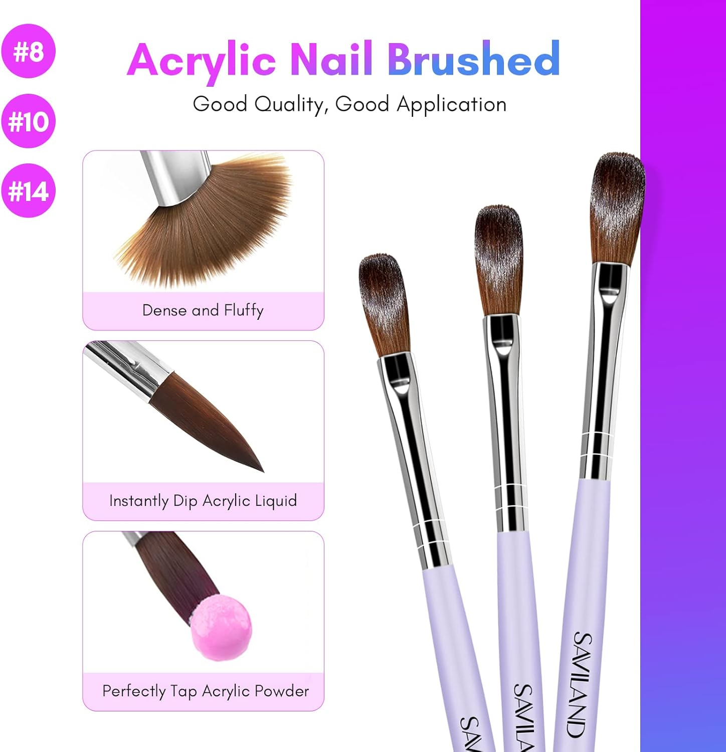 Saviland Monomer Acrylic Nail Liquid &ndash; 8.11Fl.Oz Acrylic Liquid with 3PCS Acrylic Brushes Size（8/10/14）For Acrylic Powders, True-Ema, Non-Yellowing Acrylic Nail Liquid for DIY Home Nail Salon Use image number 4