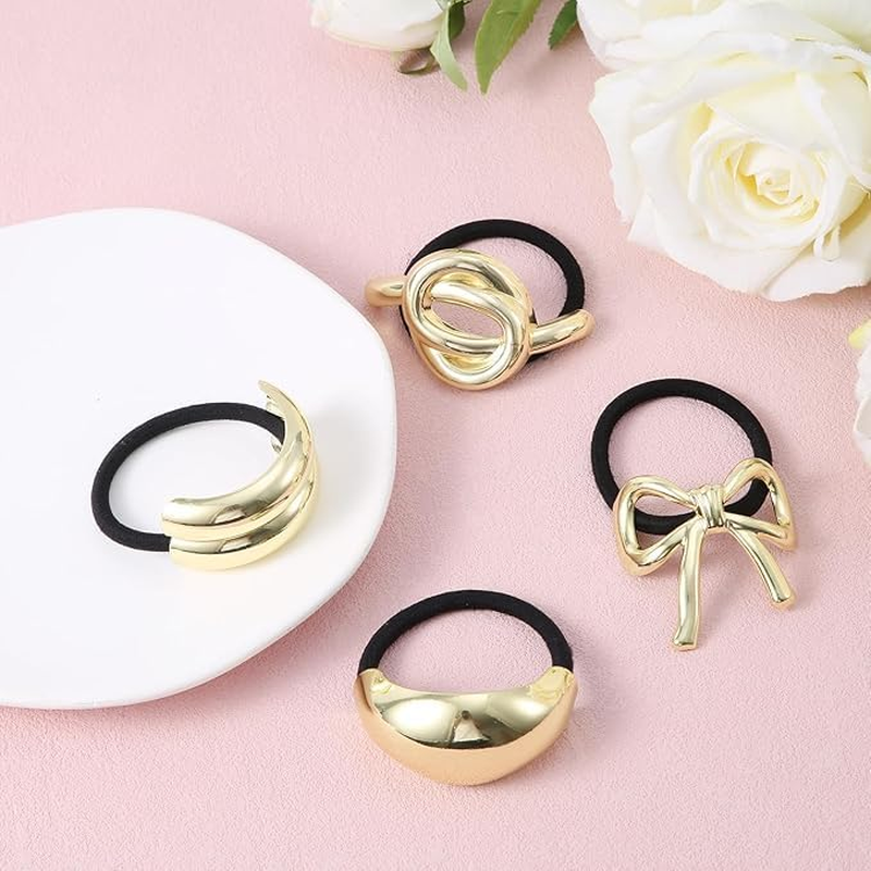 Metal Geometric Elastic Hair Tie,4Pc Metal Geometric Elastic Hair Tie,Metal Hair Tie Ponytail Hair Cuff,Gold Hair Tie Metal Geometric Hair Cuff,Geometric Elastic Ponytail Hair Cuff,Metal Cuff Hair Tie image number 6