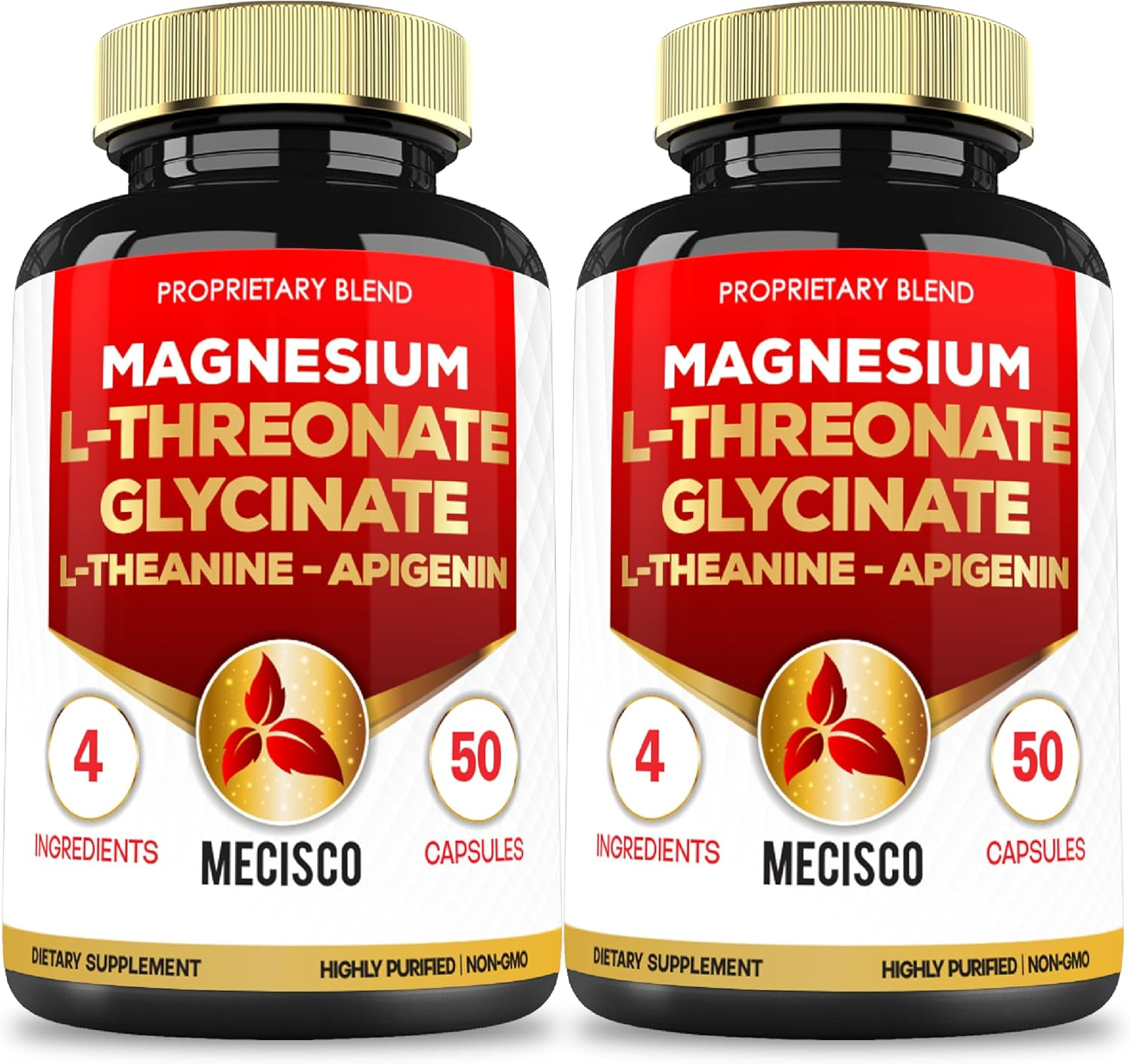 2 Packs 50 Capsules - 2000Mg Magnesium L Threonate Supplement Capsules with Magnesium Glycinate, L-Theanine, Apigenin - Support Immune System & Overall Health image number 1