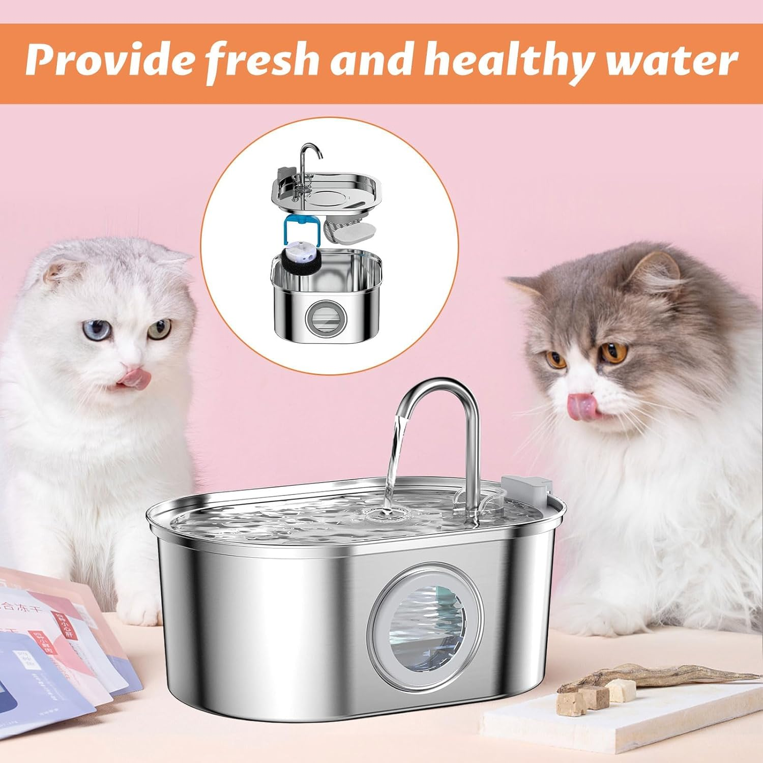 Cat Fountain Filter, 16 Pcs Cat Water Fountain Filter Cartridges, Pet Water Fountain Filter Cartridges, Including 8 Sponges, Suitable for 3.2 Liter Stainless Steel Pet Water Dispenser image number 4