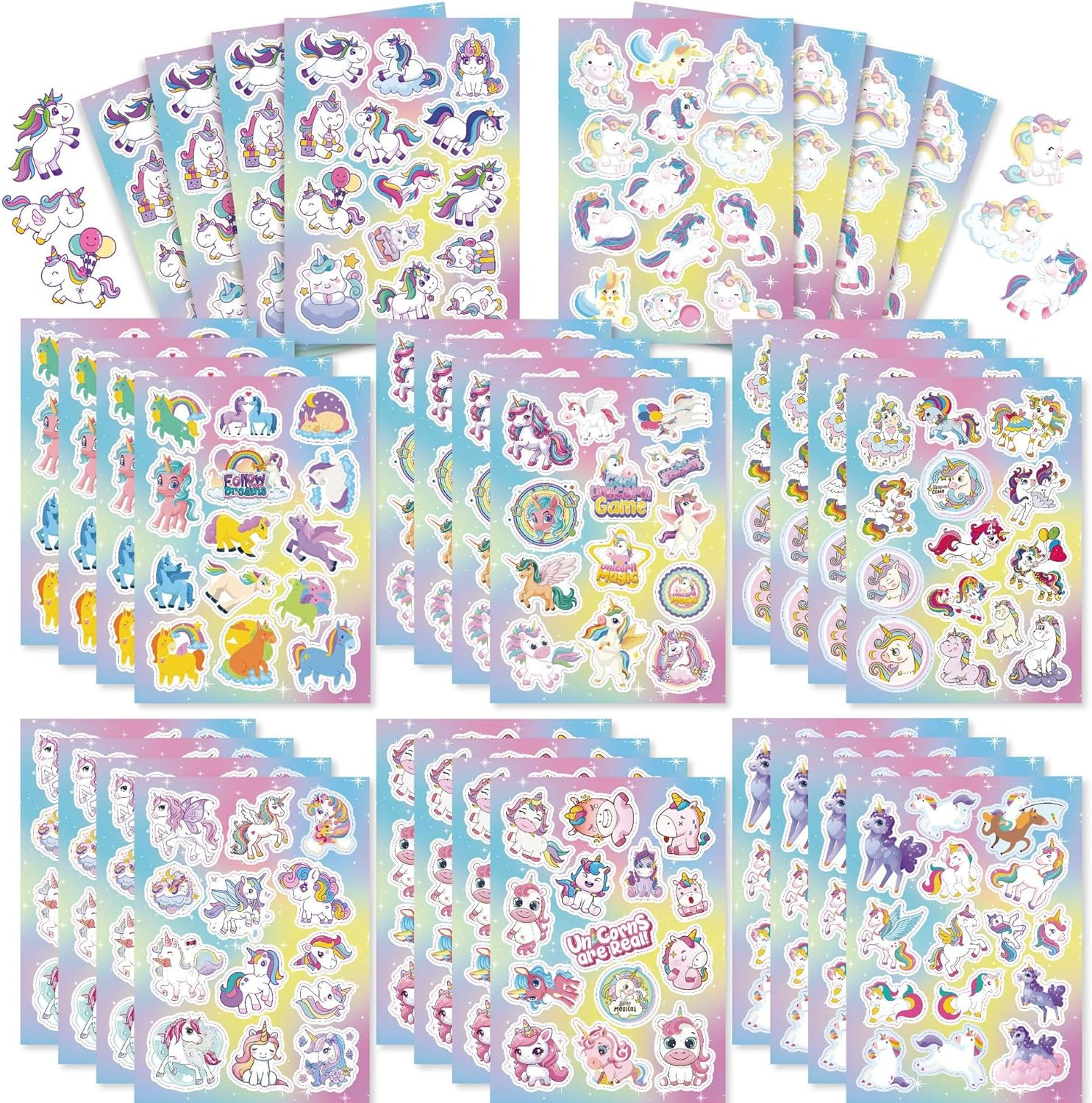 Shalve 32 Sheets Unicorn Stickers 420 PCS Cute Waterproof Stickers Wall Decal Self Adhesive Decals Party Birthday Invitations Envelopes Decorations Party Goodie Gifts Bags Decor School Class Rewards image number 1