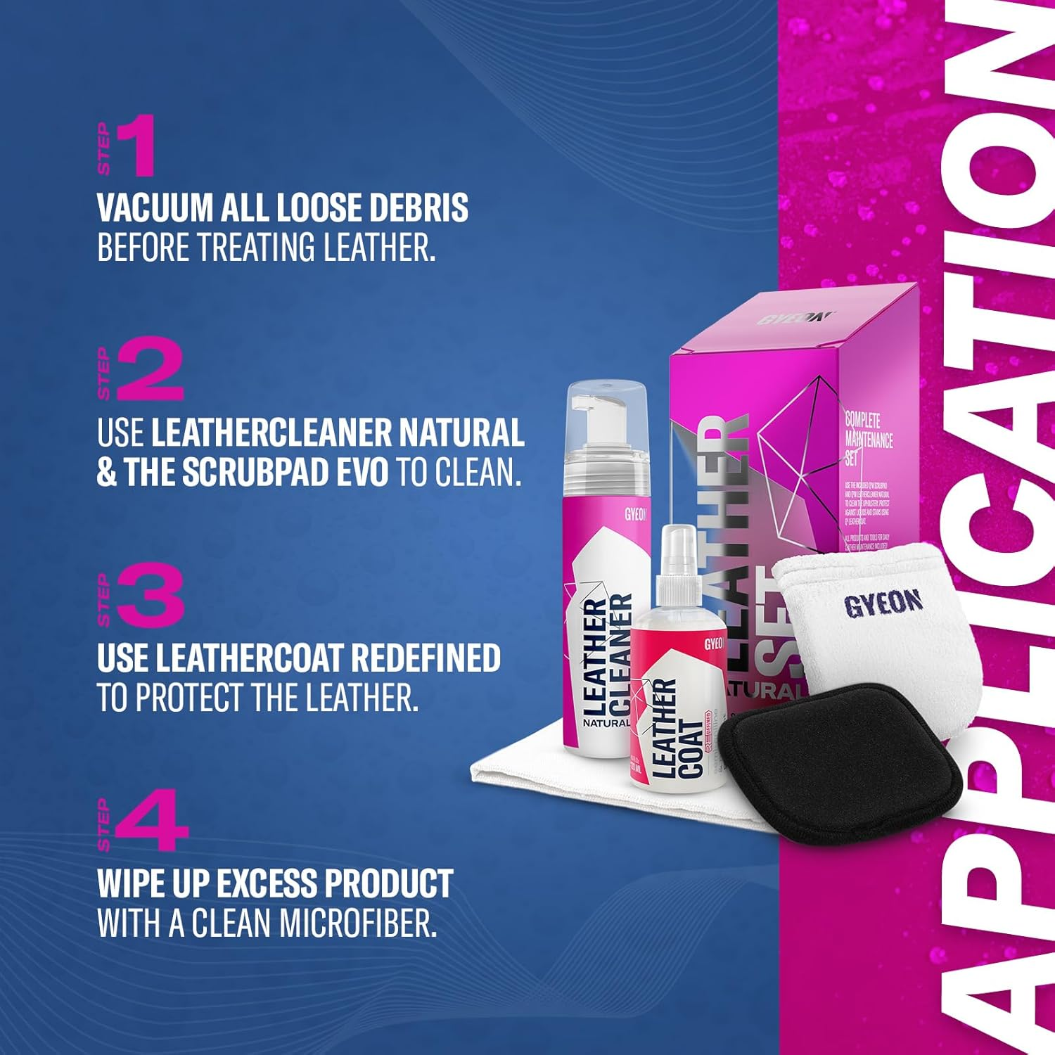 Gyeon Q&sup2;M Leatherset Natural - All in One Car Leather Cleaner and Coating Kit - Clean and Protect Your Cars Leather Interior and Seats - Automotive Leather Protection