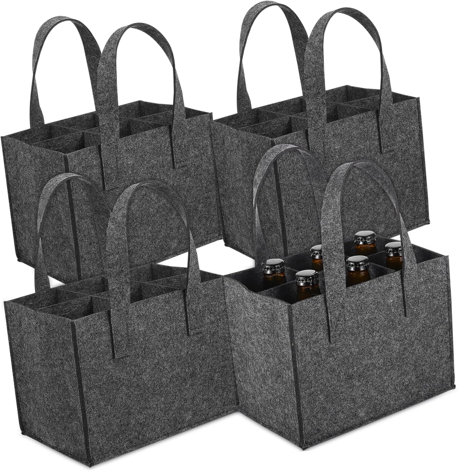 BESTOYARD Felt Wine Tote Bag 6 Bottles Carrier Thick Felt Bottle Bag Medium Gray Handheld Wine Carrier for Travel Camping Picnic 4Pcs 24X16X16Cm image number 1