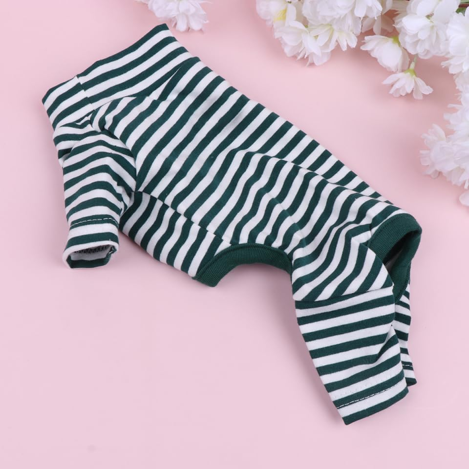 OATIPHO Green Striped Dog Jumpsuit, Cotton Spring Summer Pet Pajamas, Warm Puppy Clothes for Small Dogs, Xs Size, Ideal for Home and Party Wear image number 5