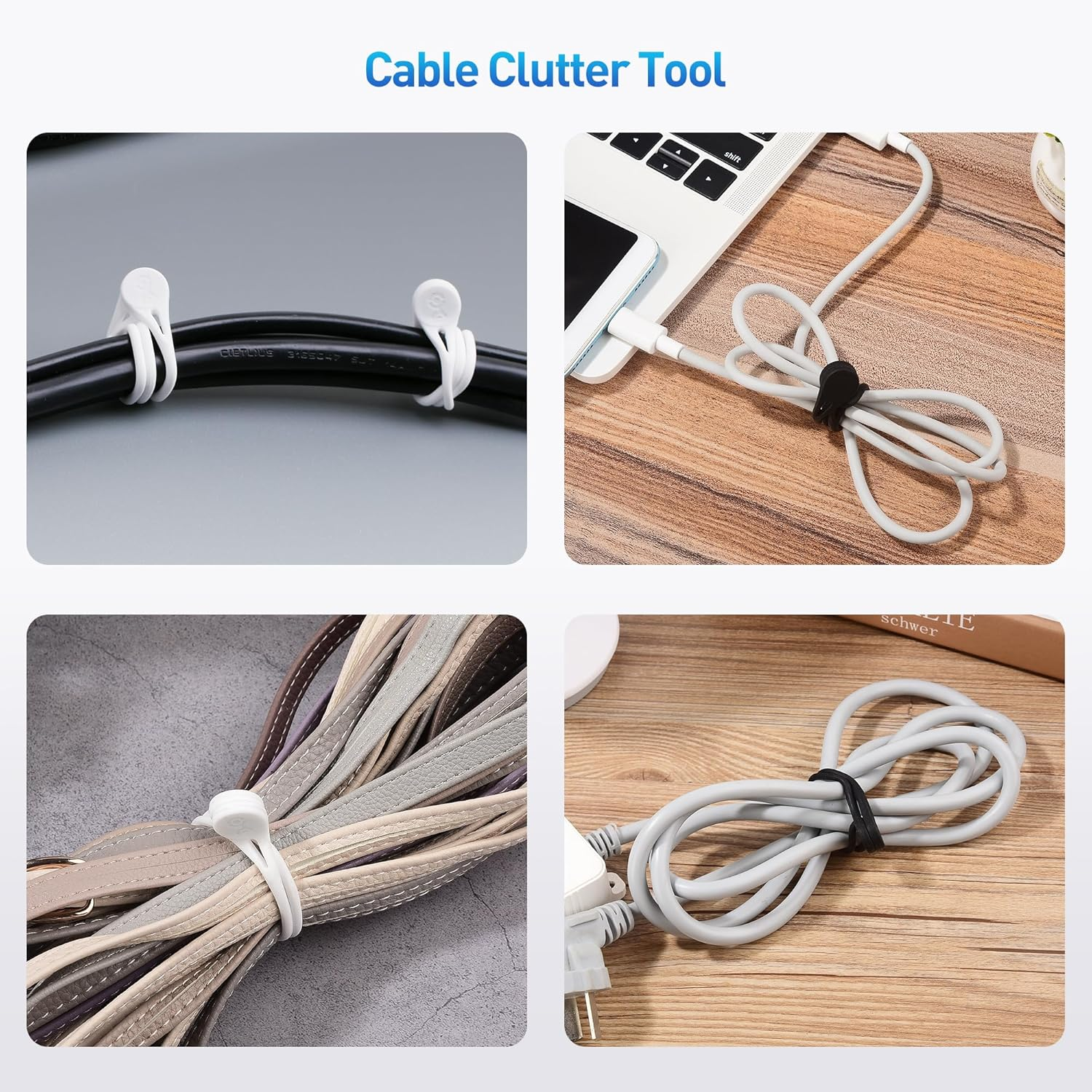 Cable Matters 20-Pack Silicone Magnetic Cable Ties (Magnetic Cord Ties, Magnetic Zip Ties/Cord Organizer) in Black and White image number 2