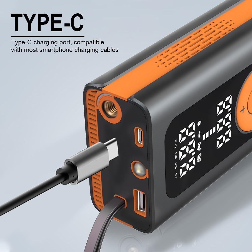 Tyre Inflator Portable Air Compressor,Cordless Air Pump,Led Lighting and Accurate Pressure,1 Min Fast Inflate,Electric Tire Pumpwith LCD Digital Tyre Electric Bike Pump for Car,Bike,Balls,Motorcycle image number 3