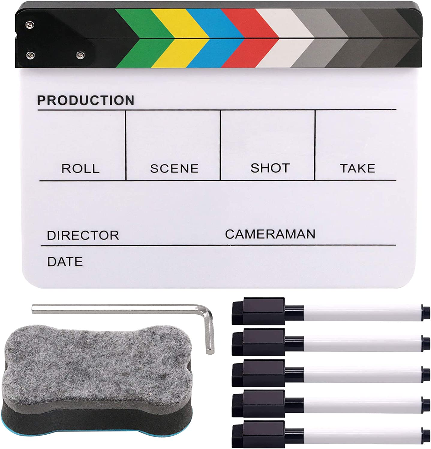 Rustark Movie Film Clap Board, Acrylic 10"X12" Acrylic Dry Erase Director Clapboard, Professional Photography Studio Video TV Cut Action Scene Clapper Board with 5 Pcs Erasable Pen image number 3