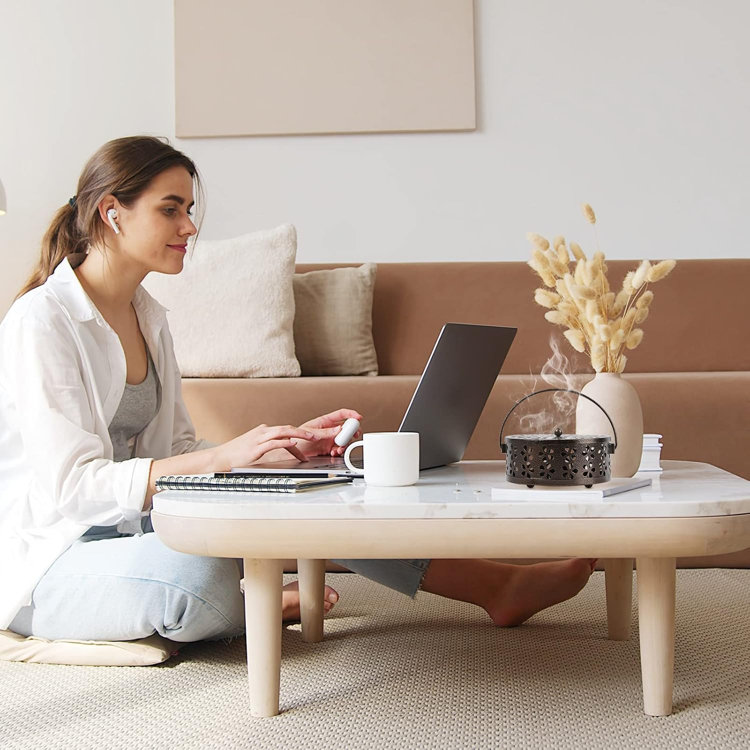 Retyion Retro Portable Iron Mosquito Coil Holder with Handle round Fireproof Incense Holder for Home Office Camping (Bronze) image number 4