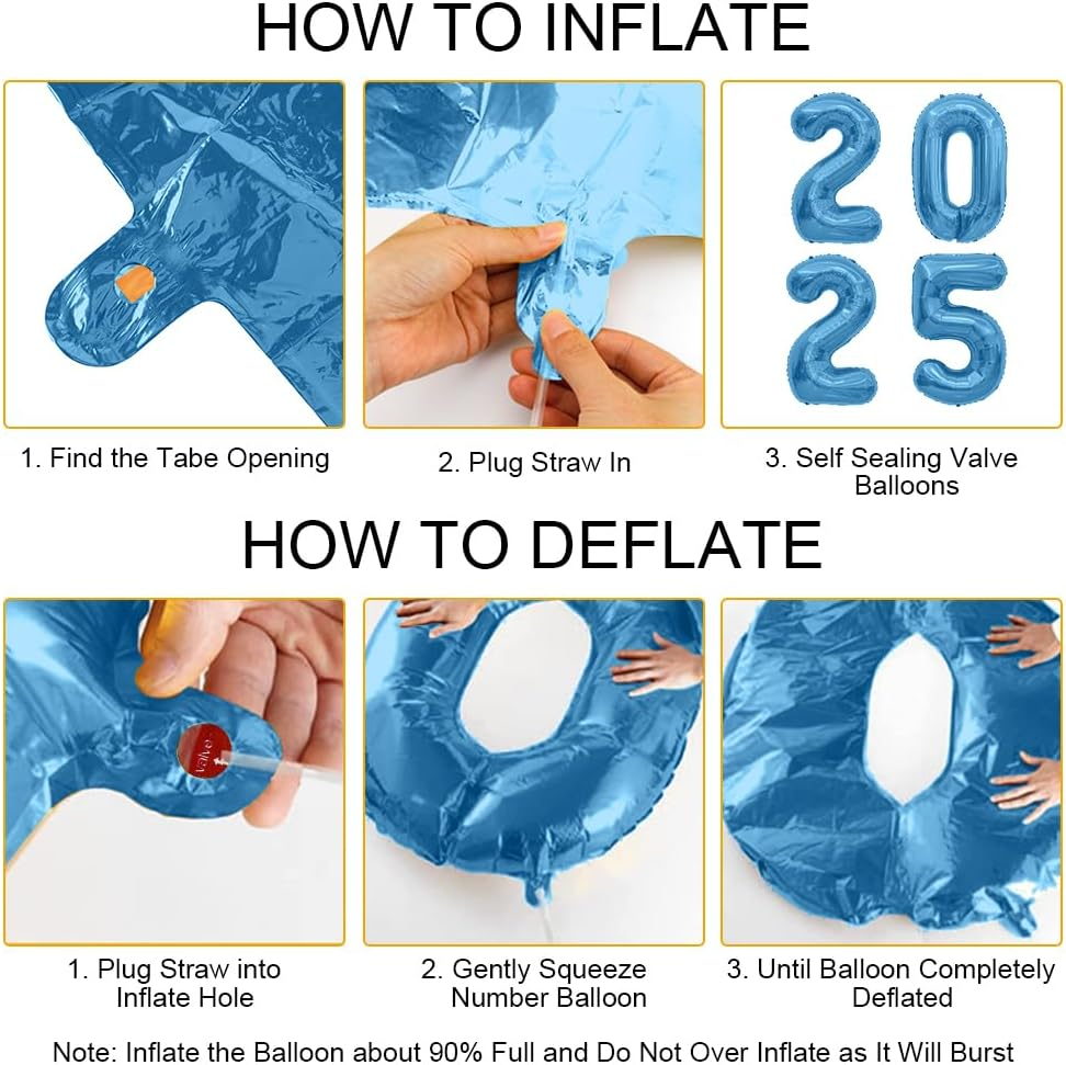 2025 Balloons Blue 2025 Foil Number Balloons, 40 Inch 2025 Balloons New Year, Large 2025 Mylar Balloons for 2025 New Years Eve Party Supplies Festival Birthday Anniversary Graduation Decorations image number 6