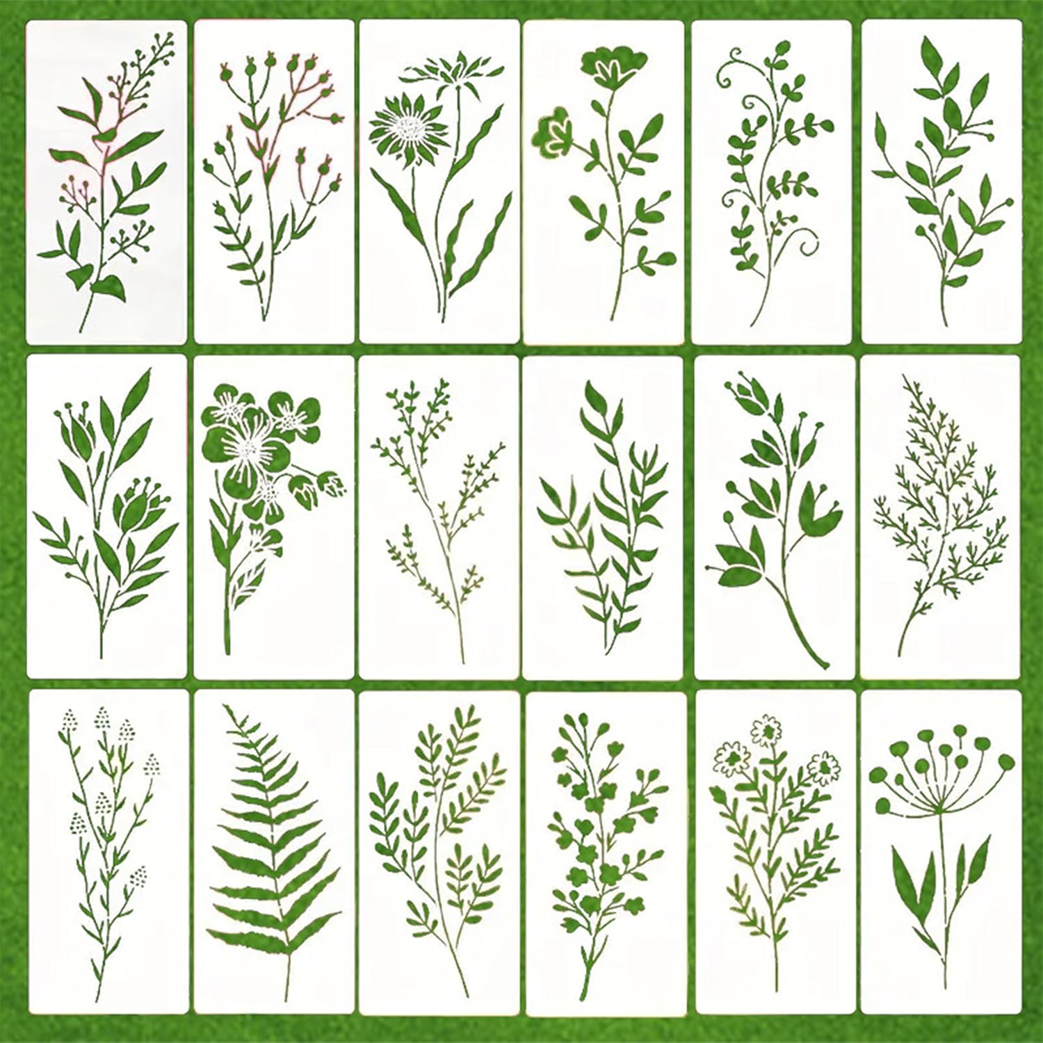 18-Piece Reusable Wildflower Stencil Set for Painting - Botanical Floral Templates for Wood Crafts, Canvas Art, and Home Decor