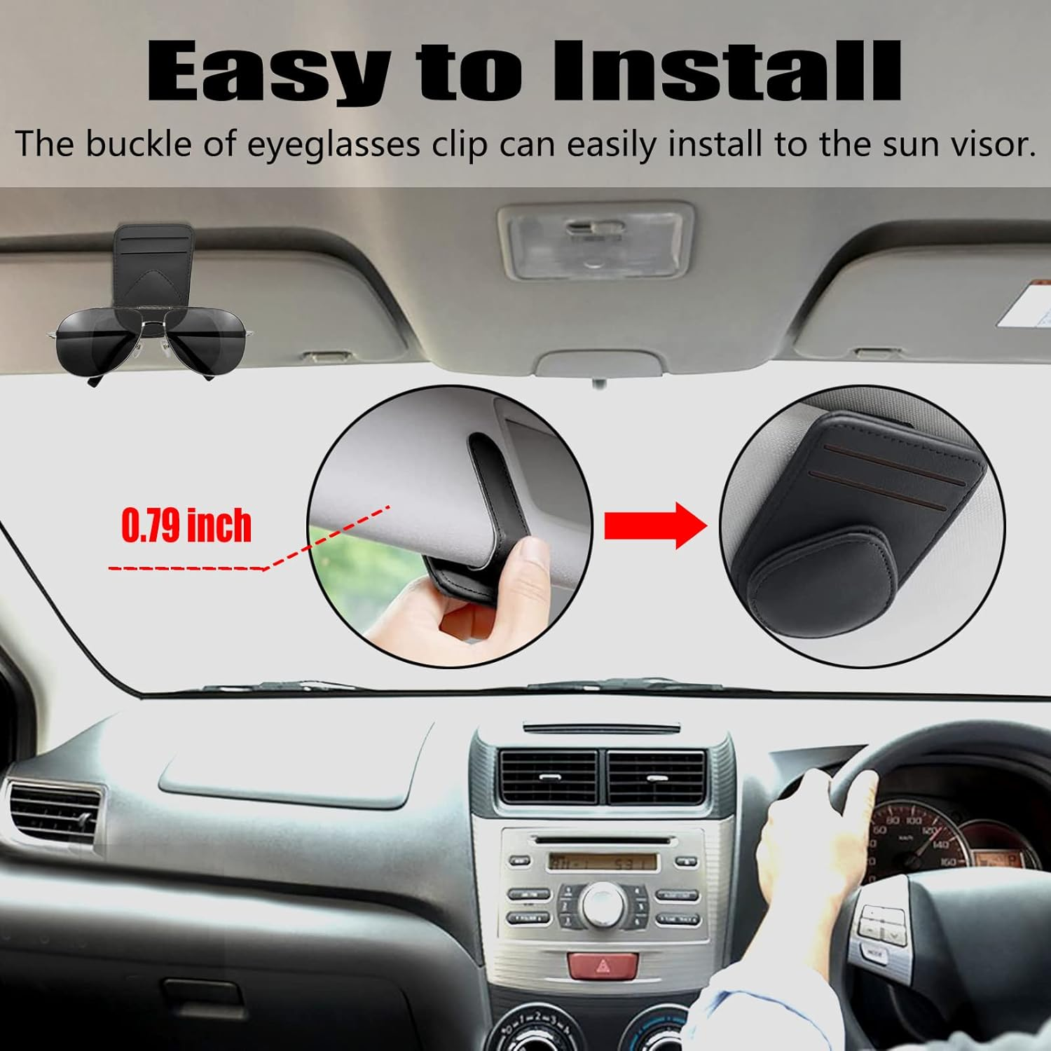Sunglass and Card Holder for Car Visor, 2 Card Slots Visor Glasses Clip, Strong Magnetic Visor Holder, Visor Accessories for Cars SUV (Black 1Pc) image number 6