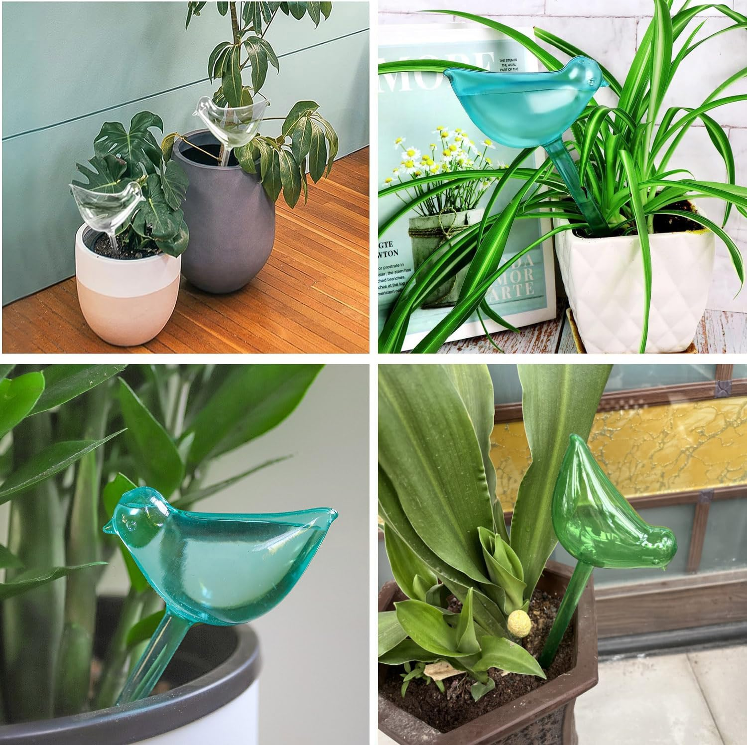 Plant Watering Globes, 4 Colors Bird Shaped Watering Bulbs for Outdoor and Indoor Plants, Clear Plant Watering Bulbs Self Watering Planter Insert image number 3