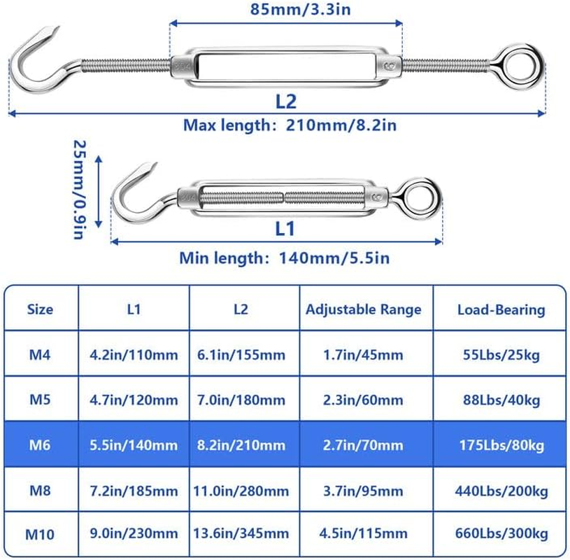 Tootaci 1/8 Stainless Steel Cable for Deck Railing, 30M/3Mm Steel Wire Rope Heavy Duty with M6 Turnbuckle for Cables Wire, 7&times;7 Strands Aircraft Cable for Shade Sail, Clothesline, anti Sag Gate Kit