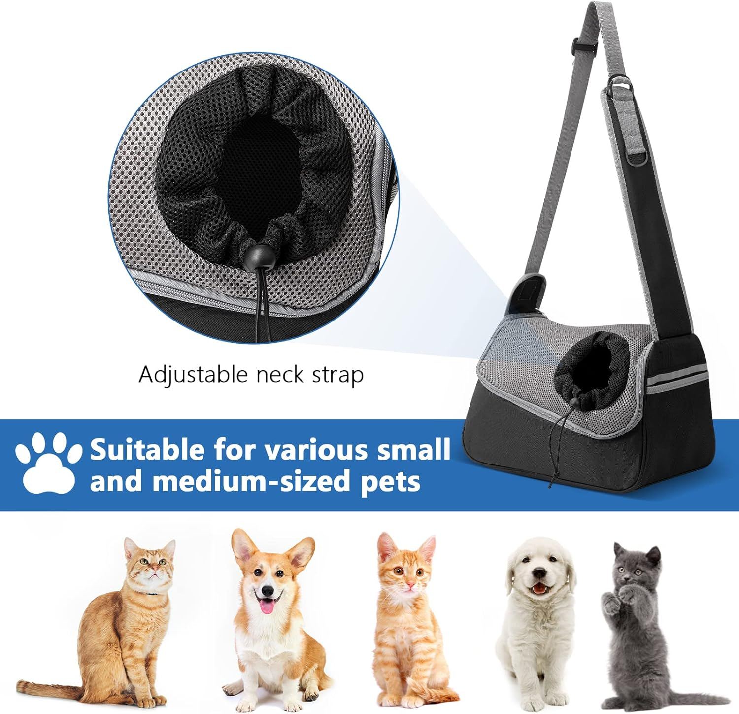 Dog Carrier Bag Adjustable Pet Shoulder Bag for Small Dog and Cat Breathable Pet Sling for Outdoor Walking Activities (Black, Load Capacity up to 5 Kg) image number 2