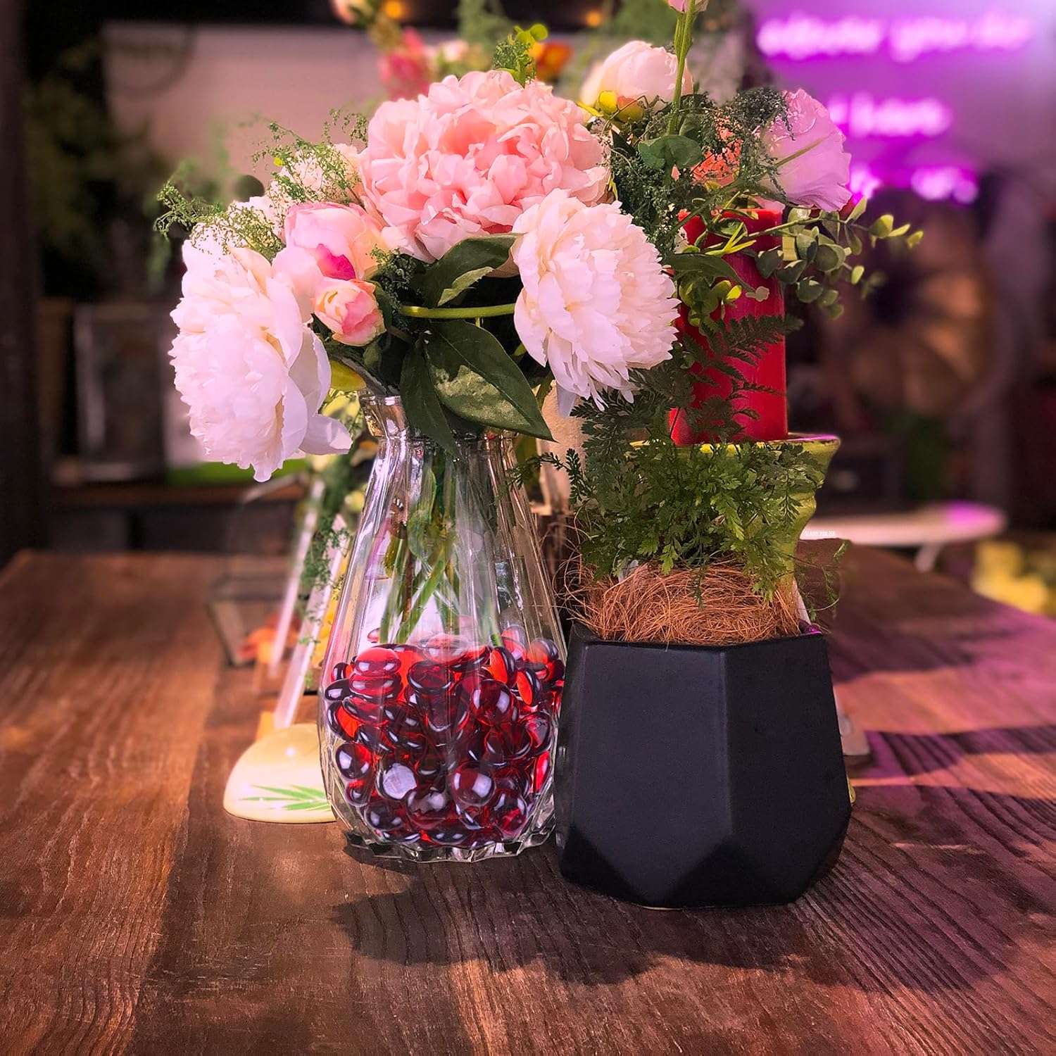 KINGOU Flat Glass Gems/Marbles/Stones/Beads for Vase Filler, Table Scatter, Games - 1 Lbs (17-19Mm, Approx. 3/4")-Red - Clear image number 5