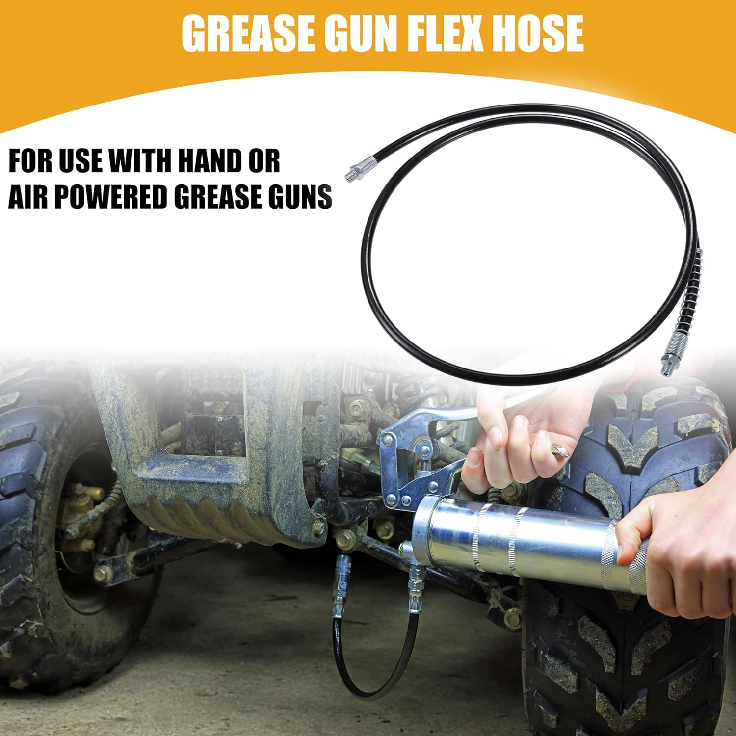 X AUTOHAUX 2Pcs 59 Inch Universal 1/8" NPT Grease Gun Flex Hose - Trailer Flex Grease Hose Extension Non-Slip - Metal Black image number 5