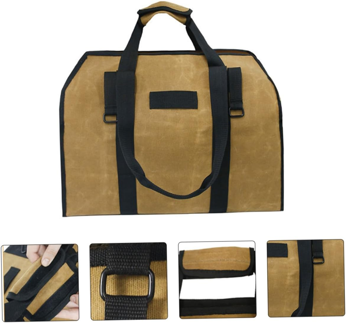 Waxed Canvas Firewood Tote Bag Log Carrier with Handles and Metal Buckle Capacity Scratch-Resistant Fire-Resistant Storage for Outdoor Camping and Indoor Fireplace Use image number 1