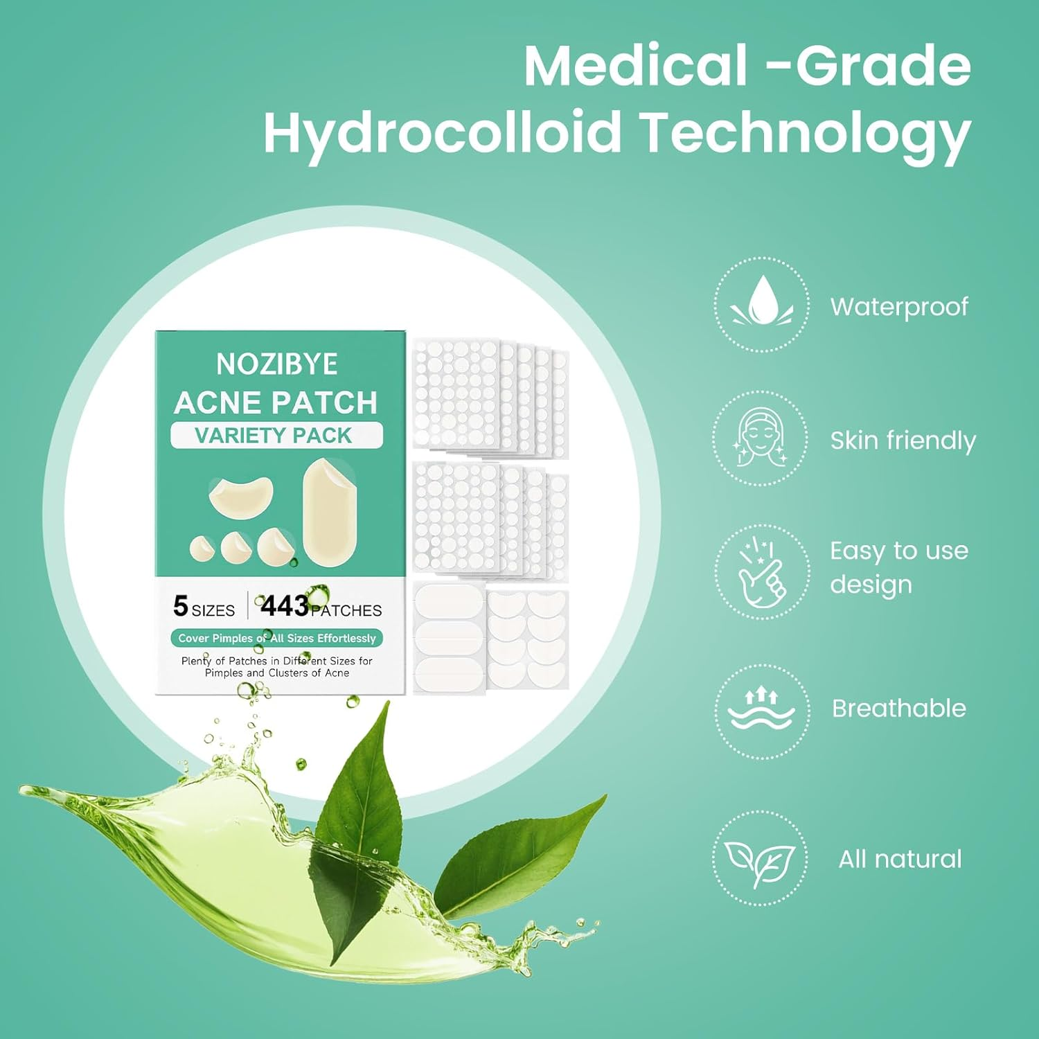 Nozibye 443Pcs Acne Patch Translucent Hydrocolloid Pimple Patches for Full-Face Blemish Care-Gently Absorbs Gunk- Strong Adhesion-Shields Skin-Ultra-Thin & Cozy-Day & Night Use - Sensitive Skin Safe - Premium Hydrocolloid - 5 Size Pack image number 6