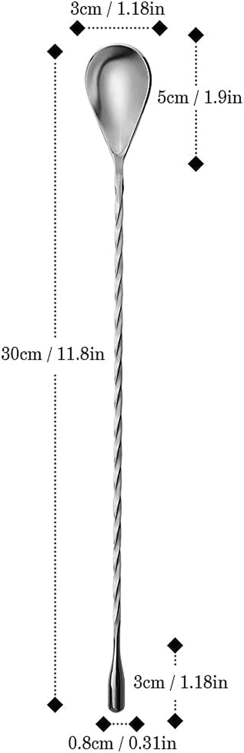 Cocktail Spoon Silver, 11.8 Inches Stirrer, Long Mixing Spoon, Stainless Steel Spiral Long Handle Cocktail Mixer Spoon for Cocktail Shakers, Tall Glasses and Pitchers