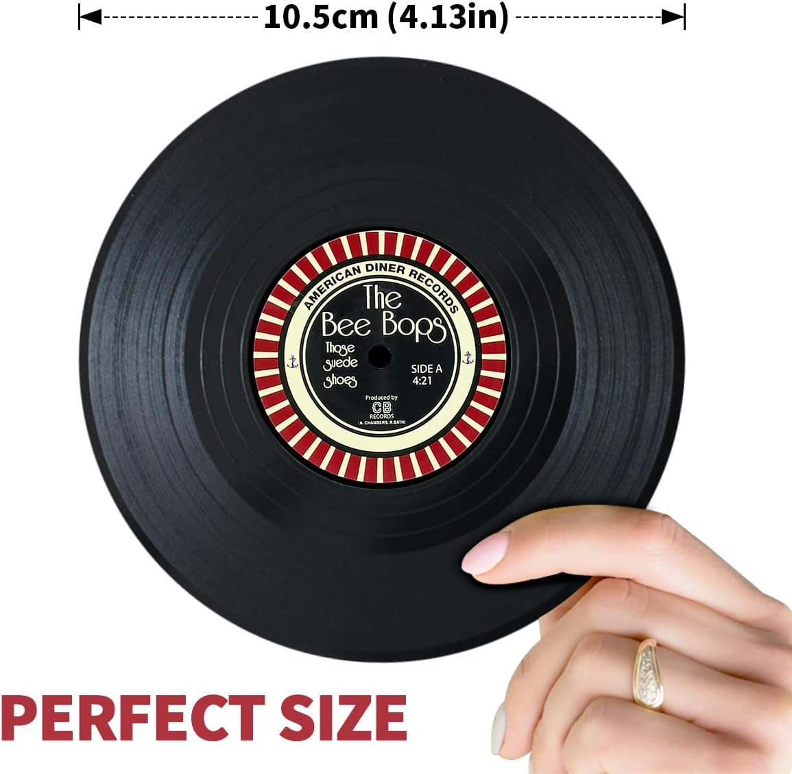 Miss Rui Retro CD Vinyl Record Coasters Set of 6, Personalised Heat Insulation Non-Slip Tabletop Protection Cup Mat for Coffee Tea Beer Mug Drink Tableware Home and Bar - Record Coasters With Holder image number 5