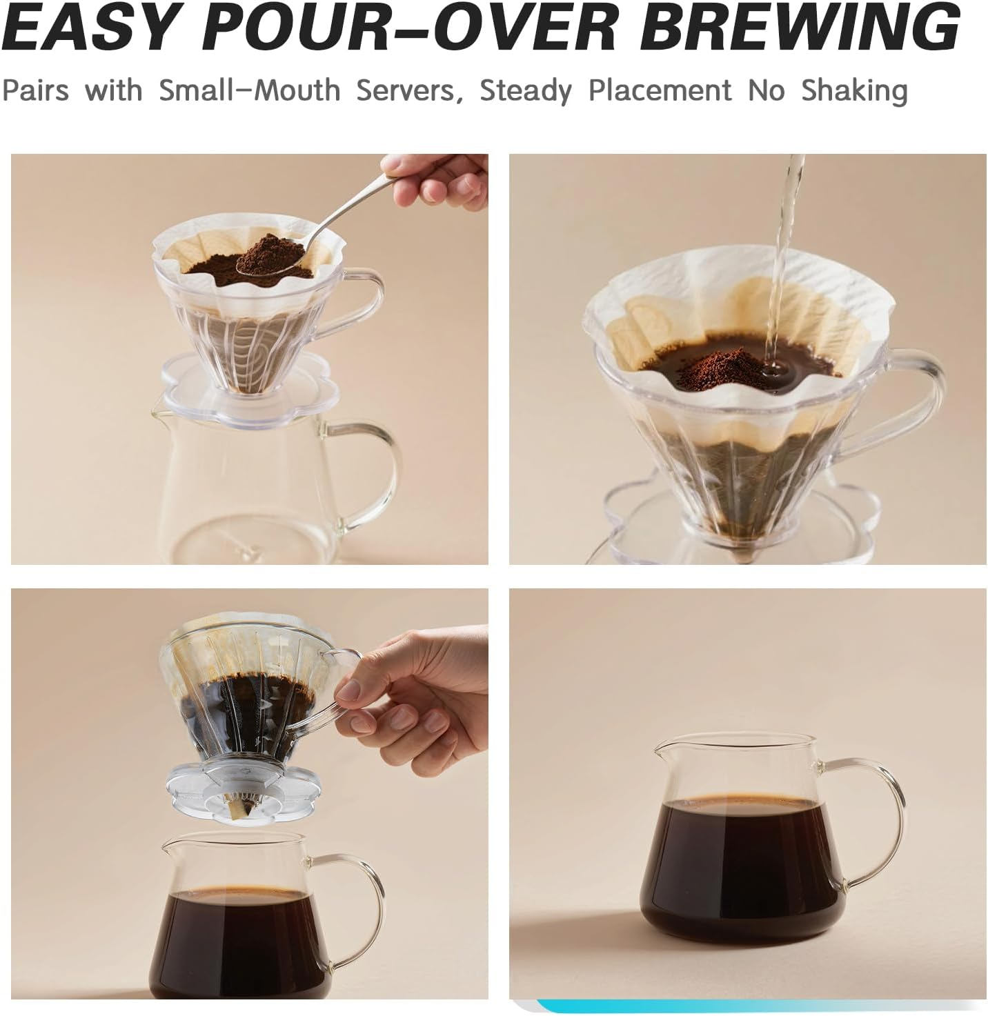 Direct V60 Coffee Dripper Size 02, 1-4 Cups, Clear, High Temperature Resistant Plastic Pour over Coffee Maker Coffee Filter Cup with Base, Slow Brewing Accessories for Home, Cafe, Travel image number 6