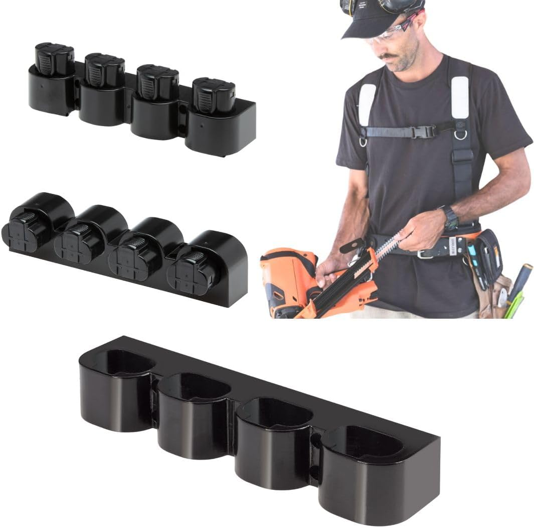 48 Tools 4-Unit Battery Holder for Paslode 7.4V Li-Ion &ndash; Wall Mount Organiser for Secure Battery Storage in Workshops, Vans & Job Sites