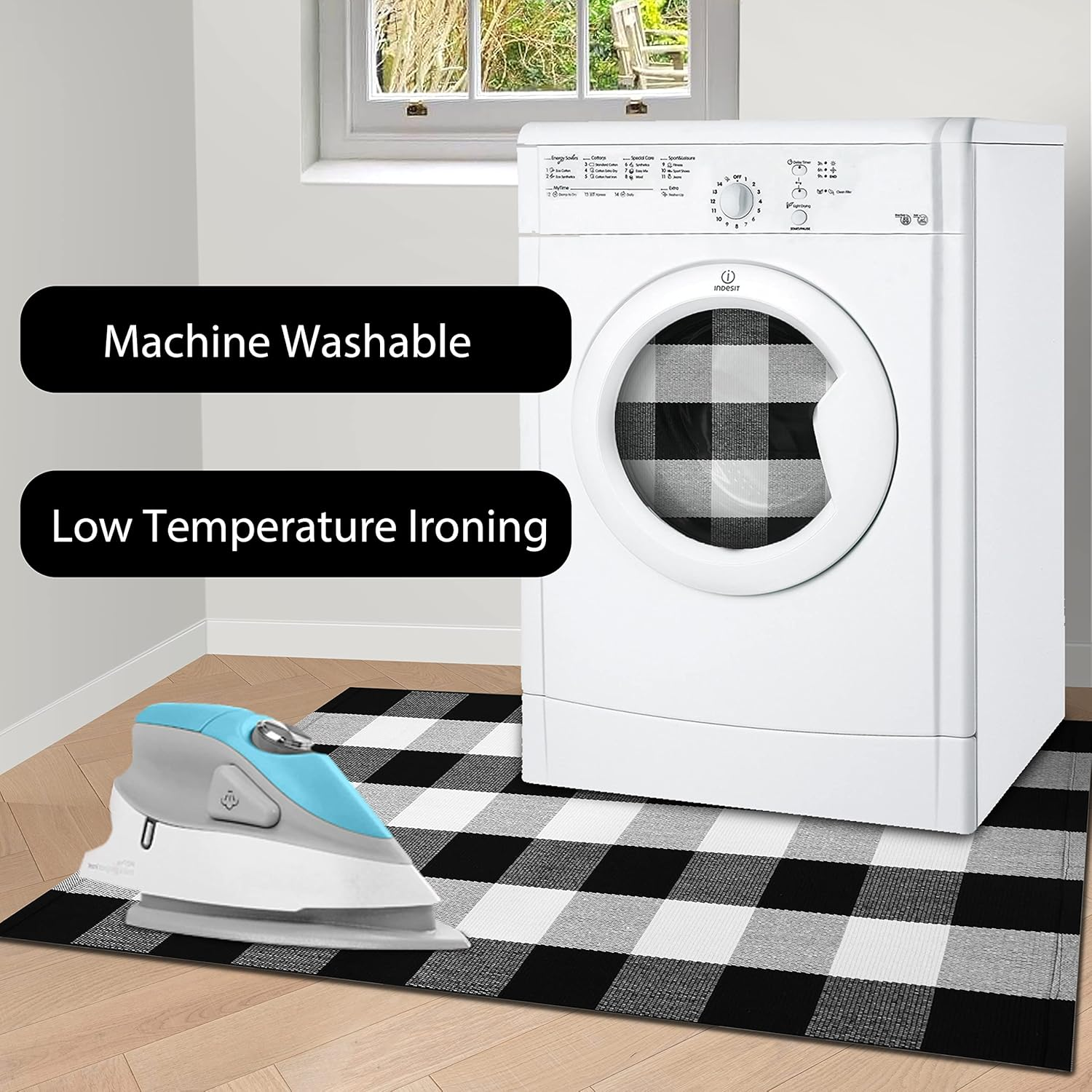 EARTHALL Cotton Buffalo Plaid Check Rug 3'X 5' Black and White Area Rug, Hand-Woven Kitchen/Frontdoor/Living Room/Laundry Room/Bathroom/Bedroom Washable Retro Lattice Checkered Carpet (35.4''X59'')