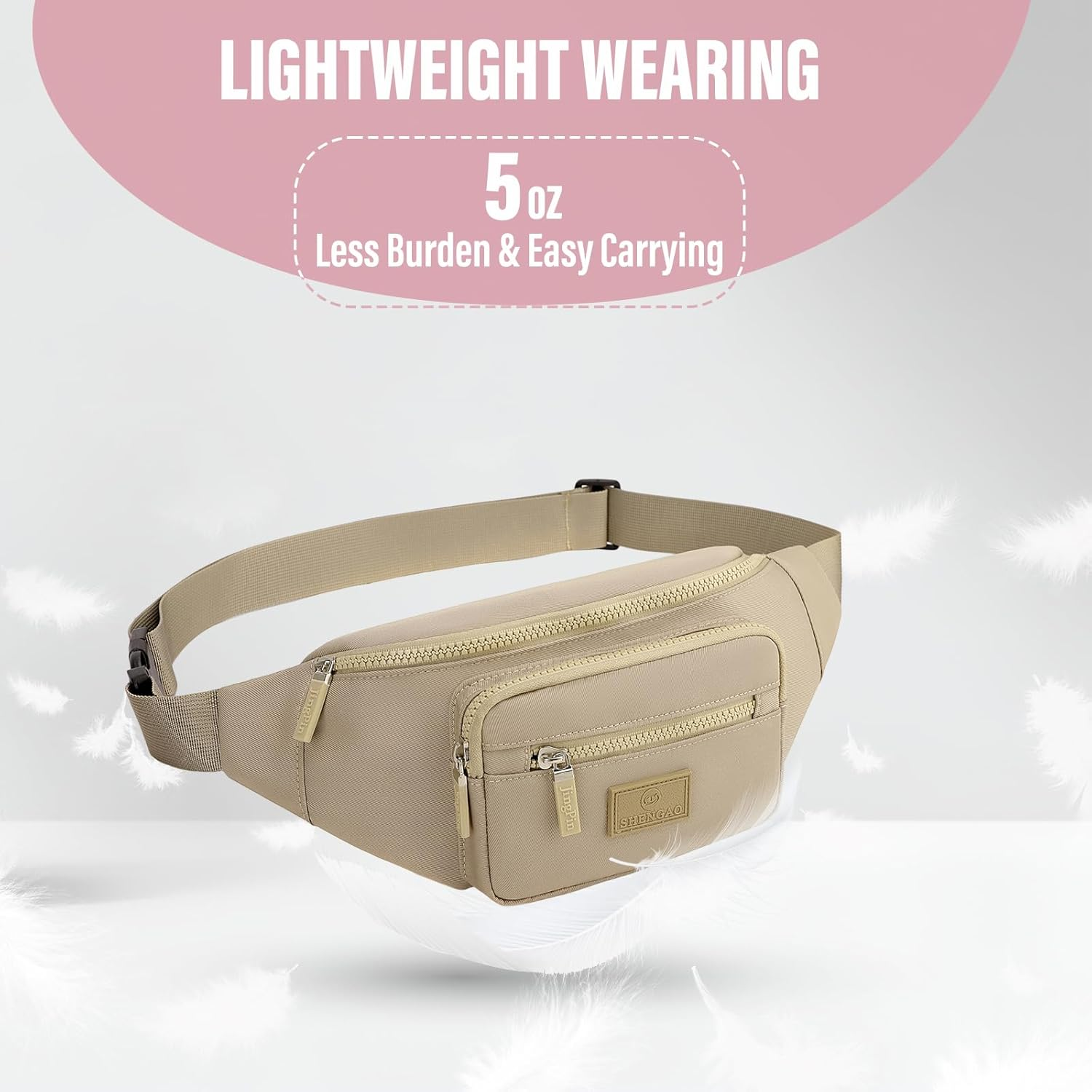 Women Bumbag Bag, 3-Layer Waterproof Waist Bag, Large Capacity Bright Colors Fanny Pack for Women (Khaki) - Green image number 7