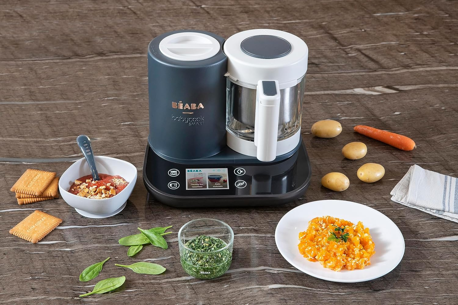 B&Eacute;ABA Babycook Smart Baby Food Robot, Connected Baby Mixer with Integrated Scale, 2.25L Glass Bowl, Stainless Steel Basket, Soft Steaming, Touch Screen & App - Charcoal Grey image number 1